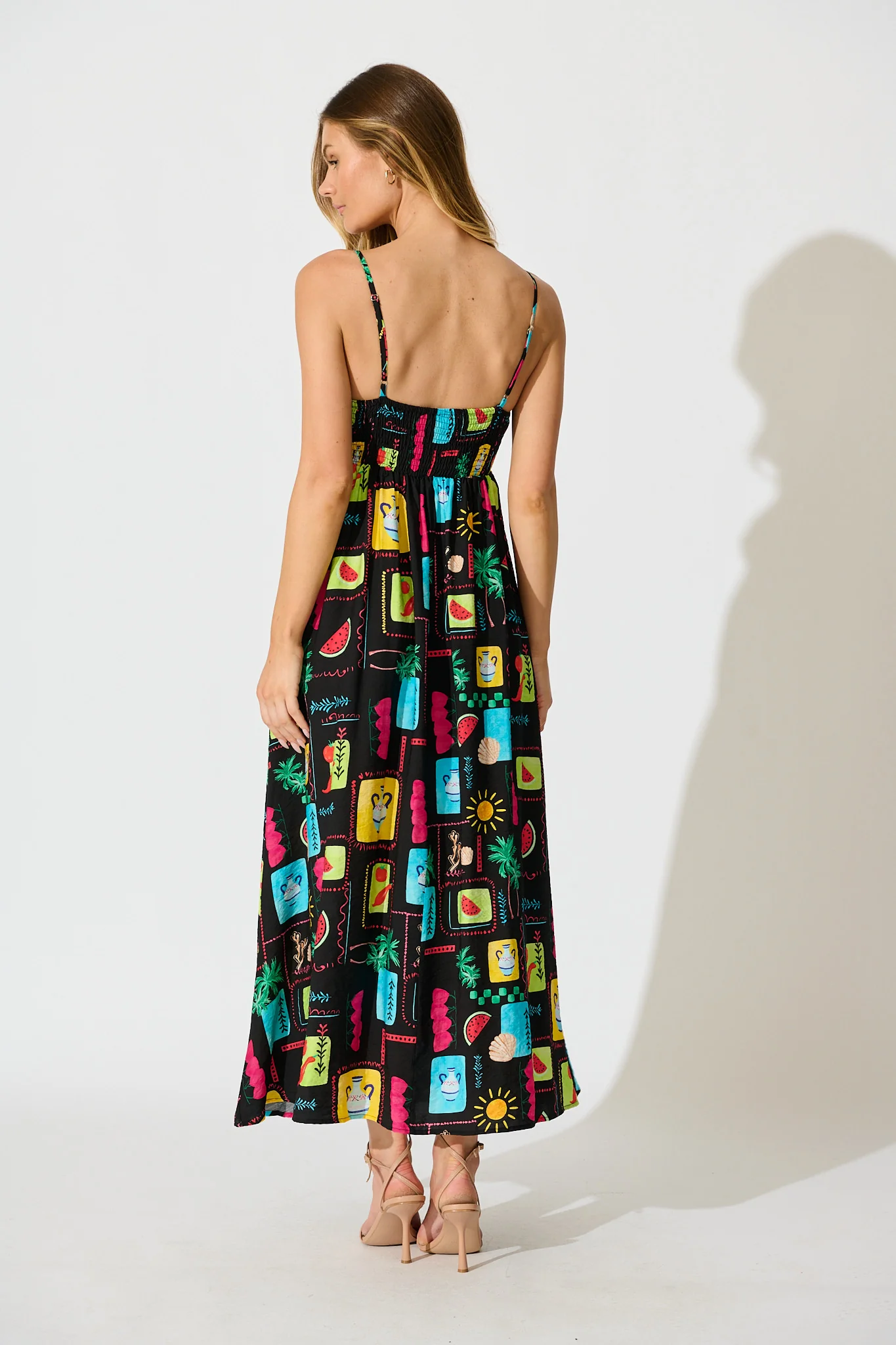 Moa Maxi Sundress in Black Multi Patchwork Linen Blend - Image 4