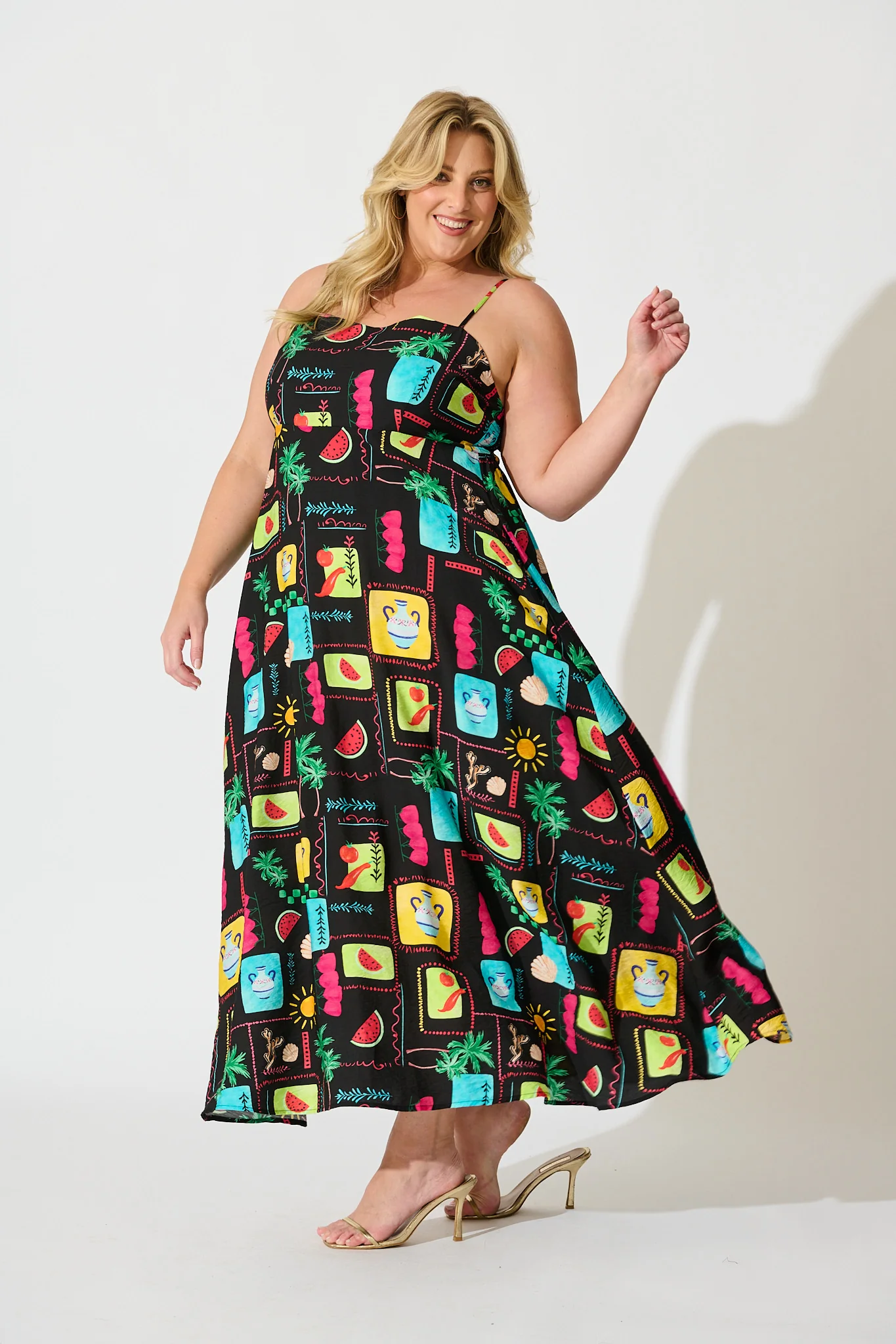 Moa Maxi Sundress in Black Multi Patchwork Linen Blend - Image 8
