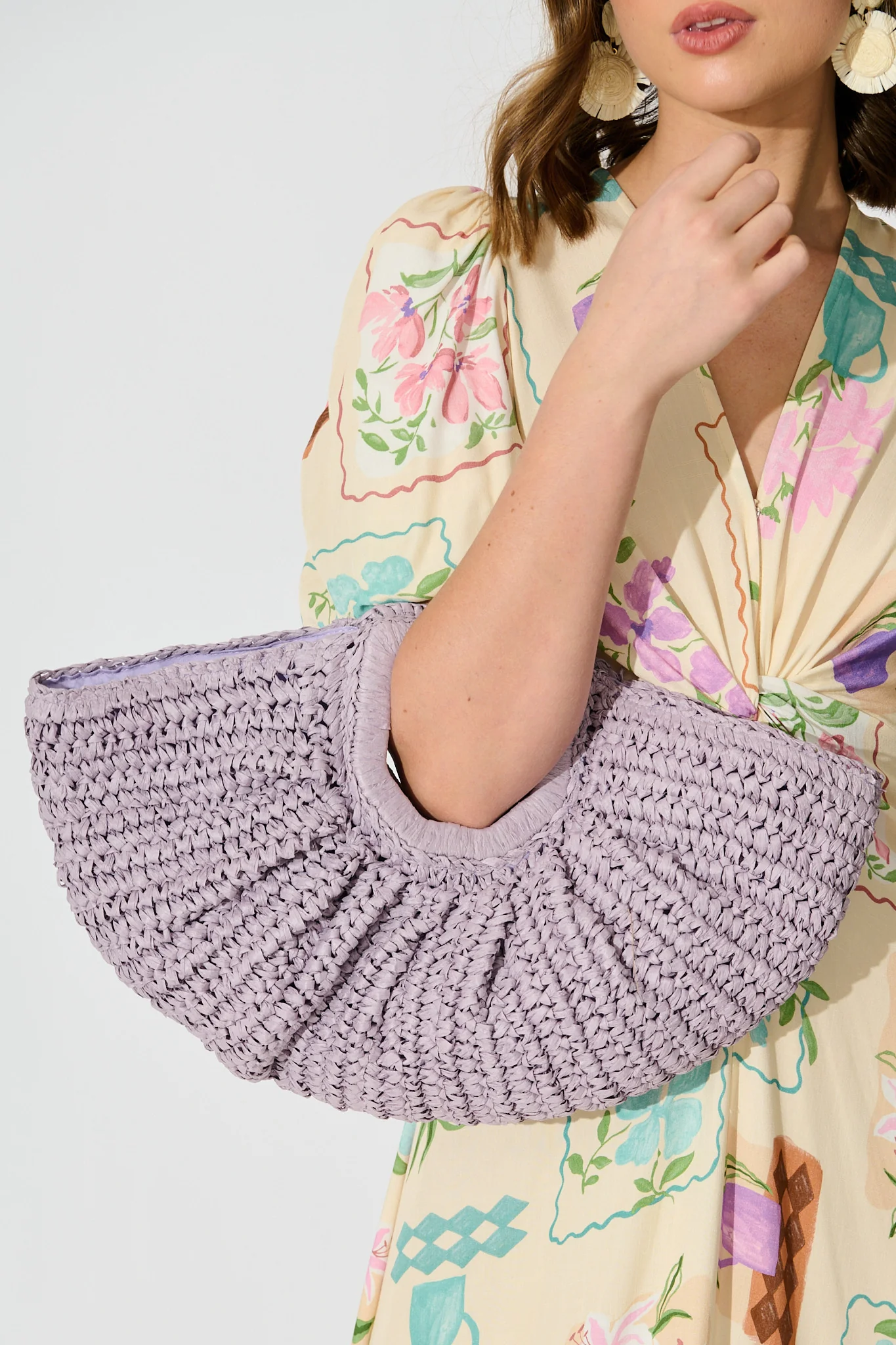 Moana Raffia Bag In Lilac - Image 4