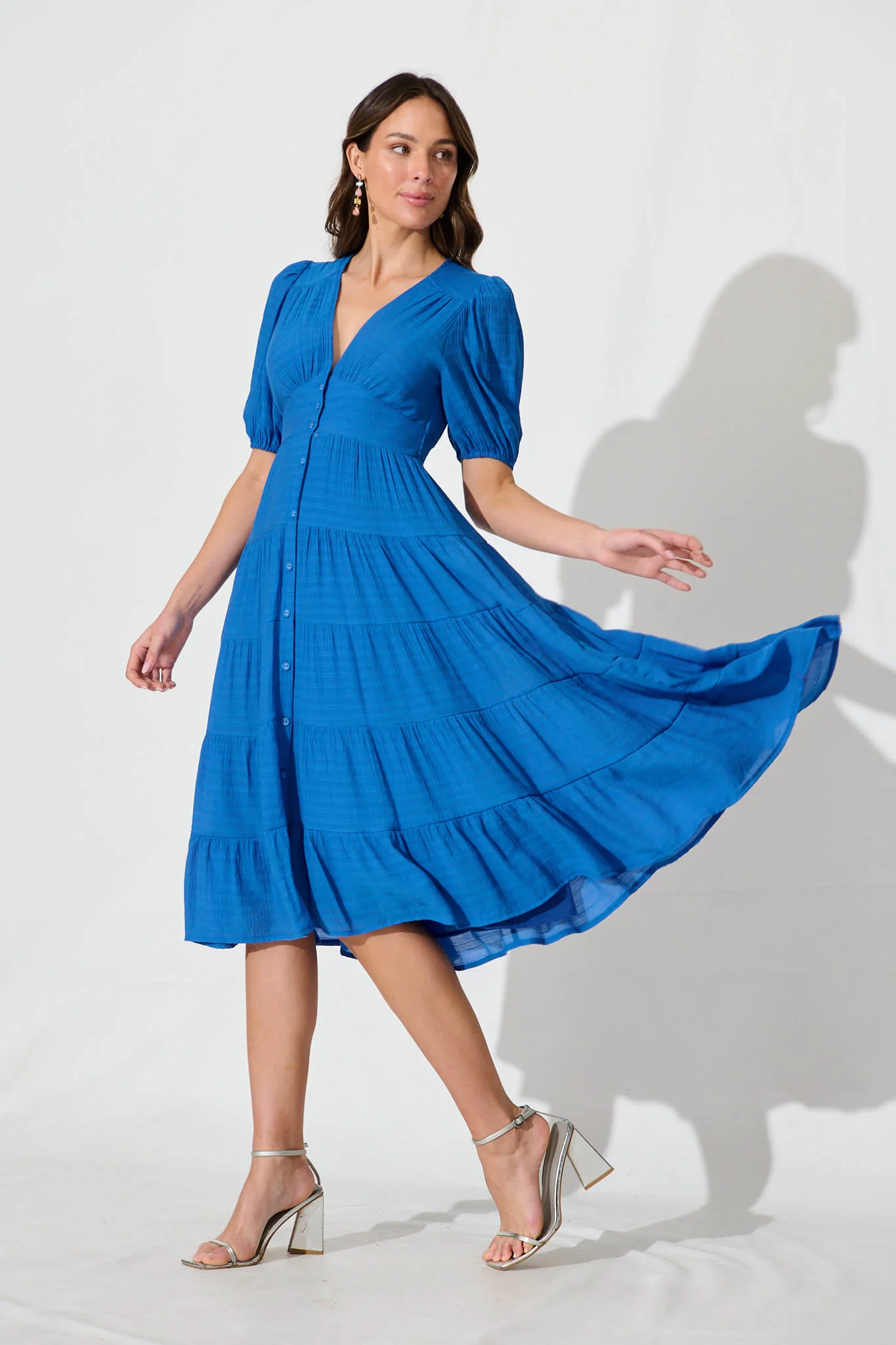Modica Midi Dress In Blue Chiffon - Image 9