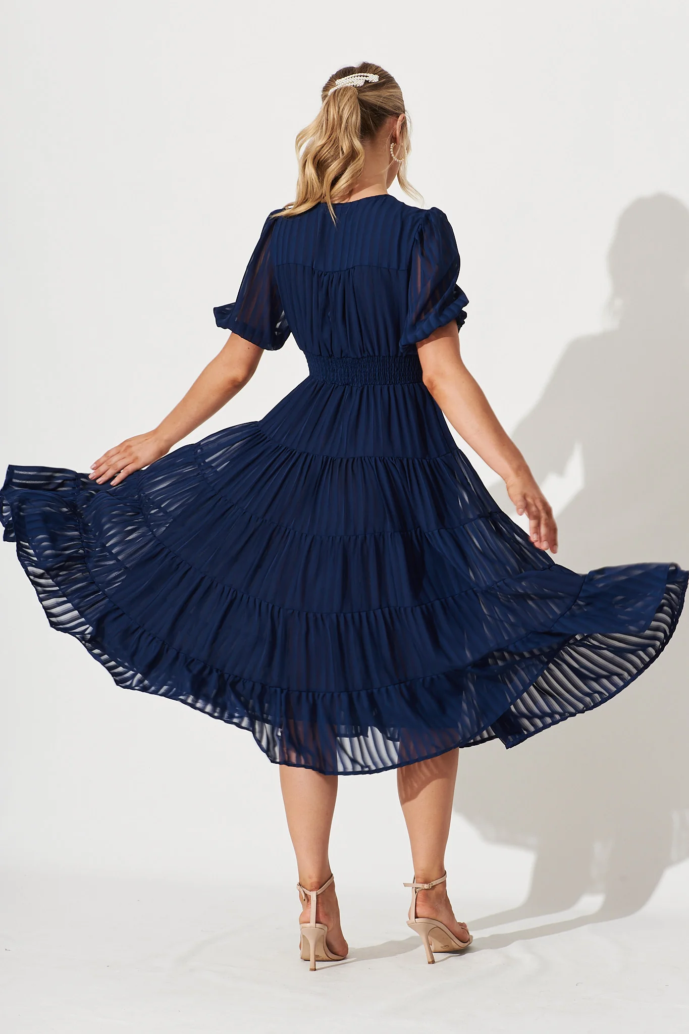 Modica Midi Dress In Navy Chiffon - Image 3