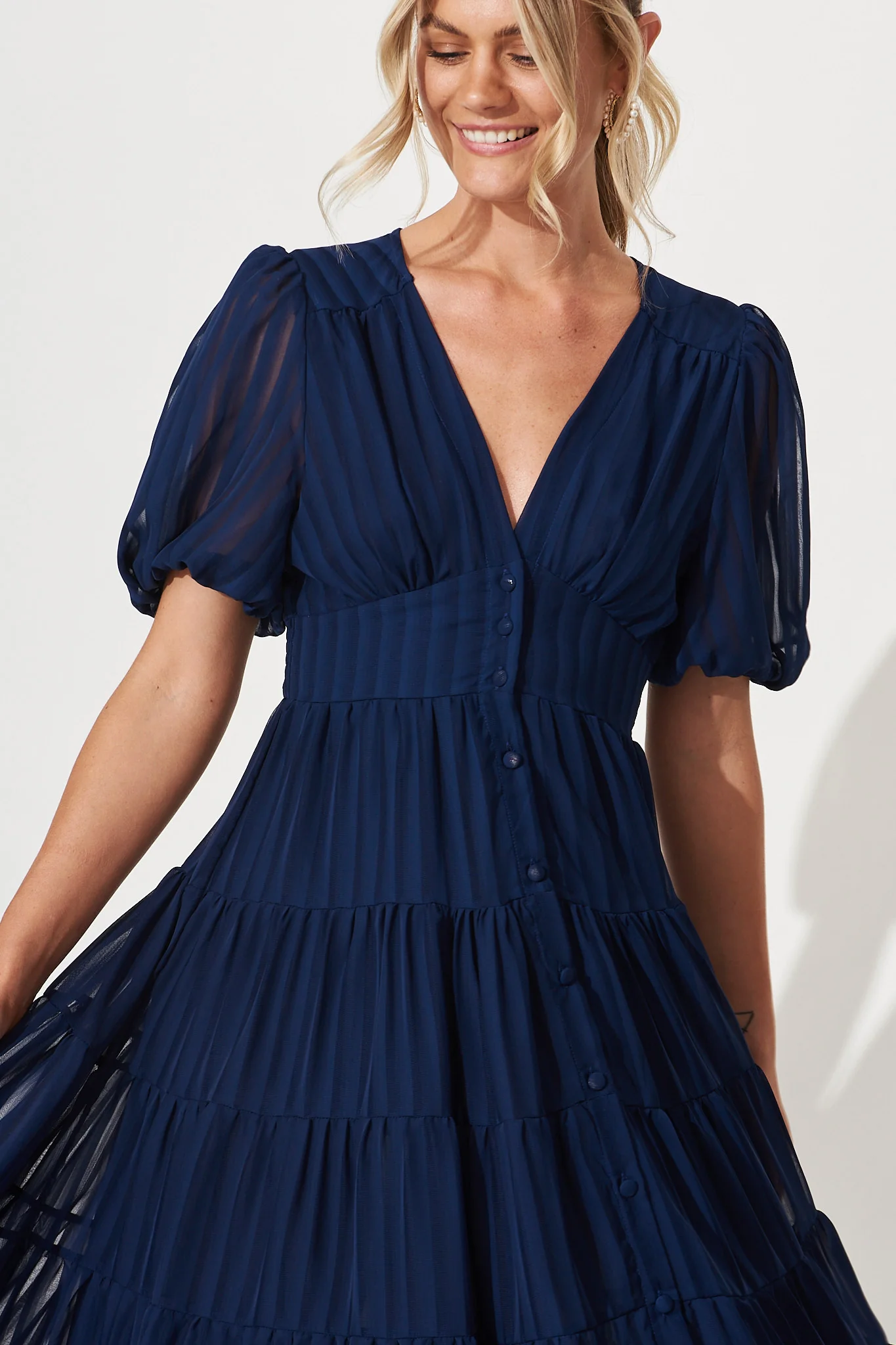Modica Midi Dress In Navy Chiffon - Image 8