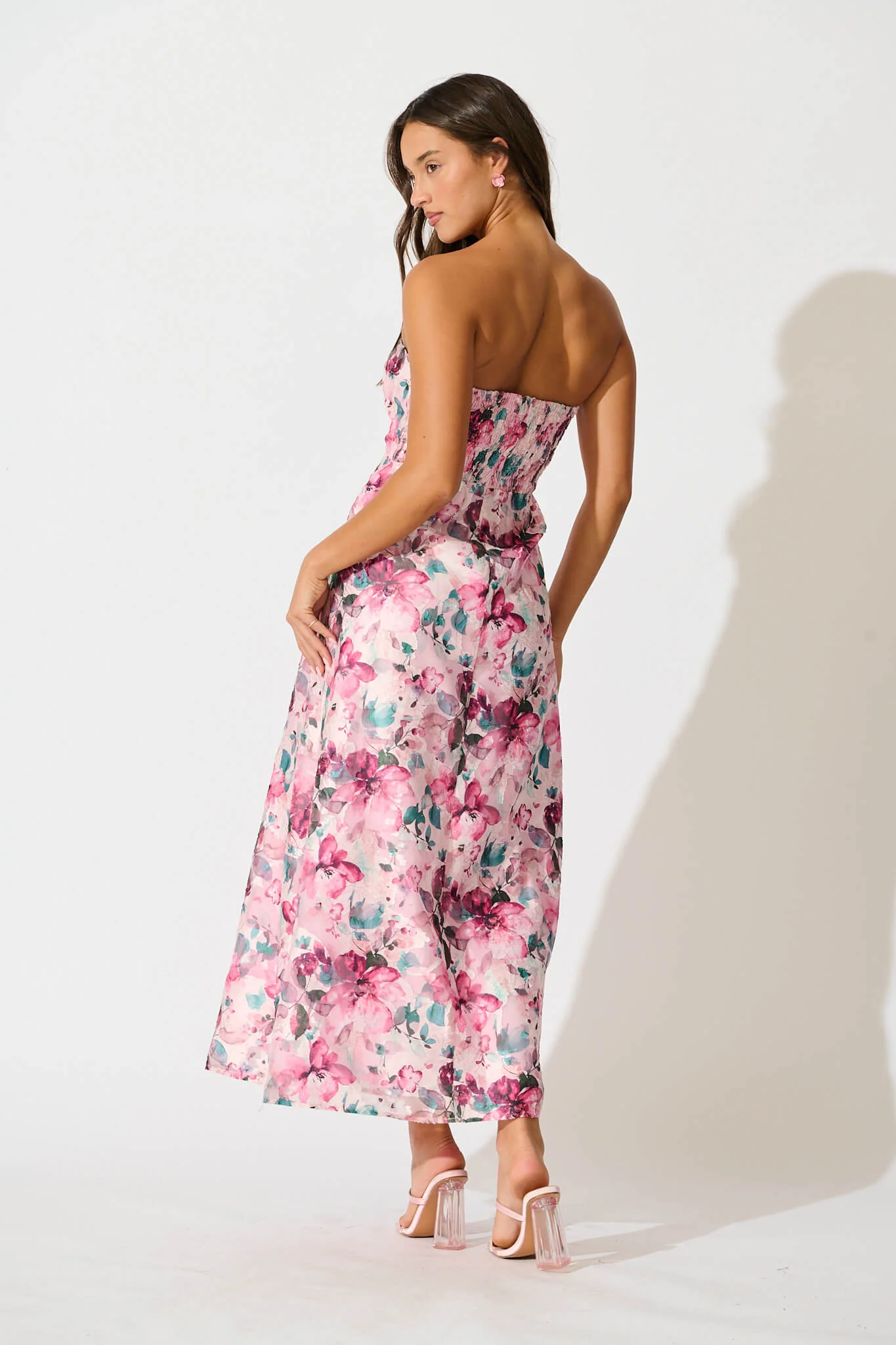 Mon Cherie Maxi Dress in Multi Pink Floral Organza - Image 8
