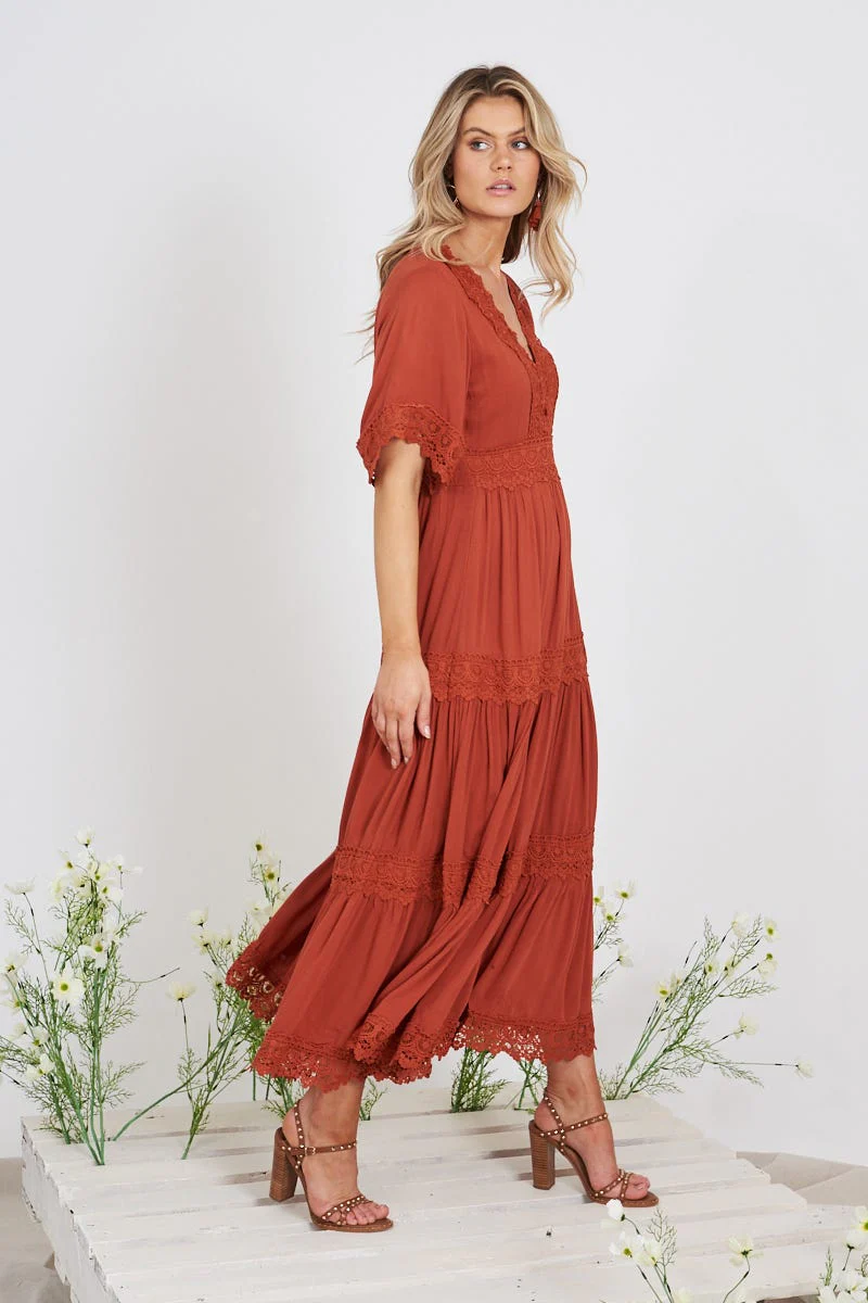 Mona Maxi Dress In Rust - Image 4