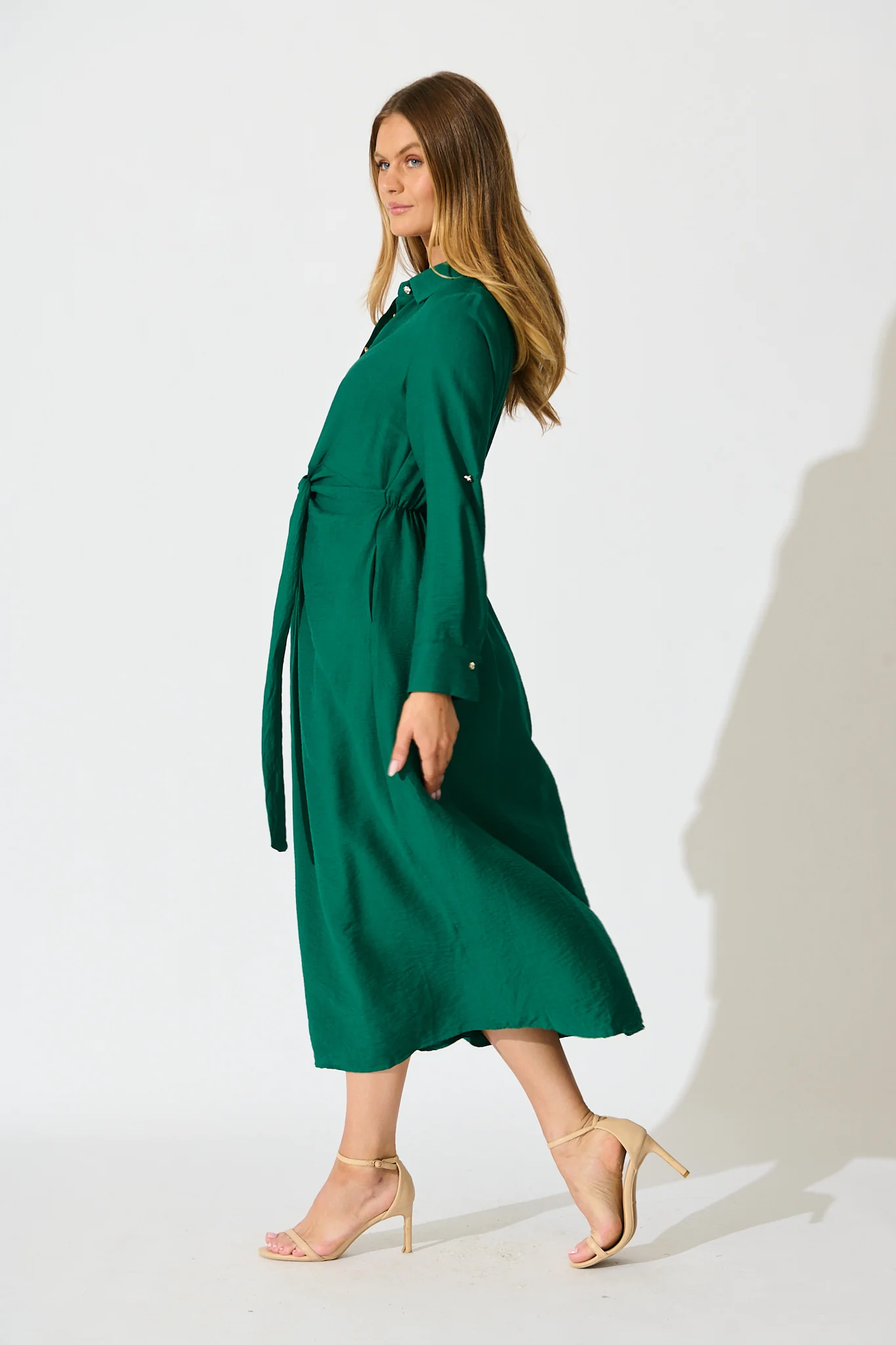 Monday Muse Midi Shirt Dress in Green - Image 3