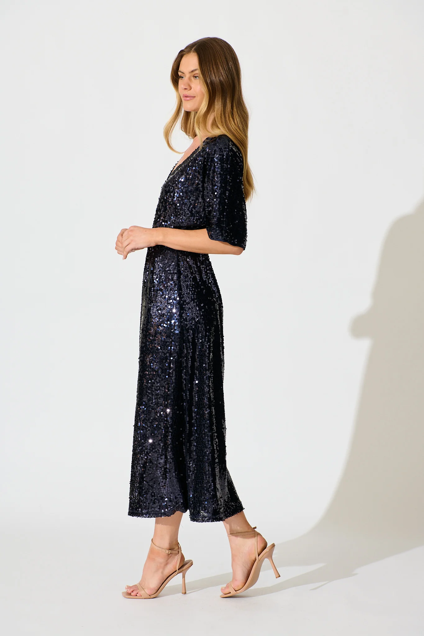 Moonbeam Maxi Dress in Navy Sequin - Image 3