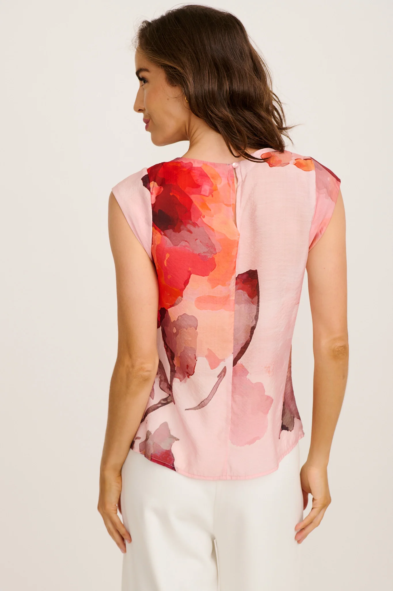 Moonshadows Top in Pink with Tangerine Floral - Image 3