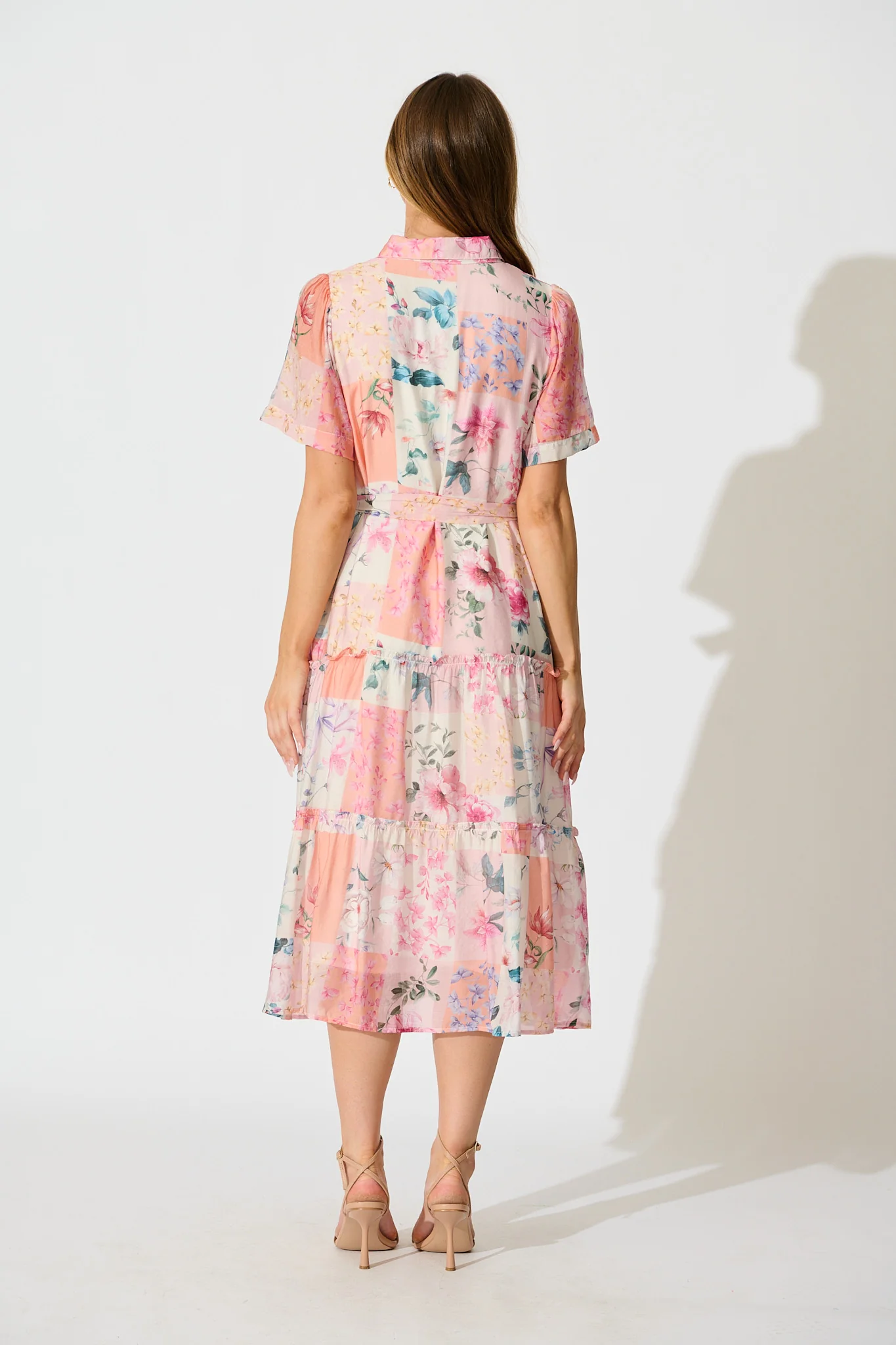 Morgana Midi Shirt Dress in Pink Patchwork Floral - Image 4