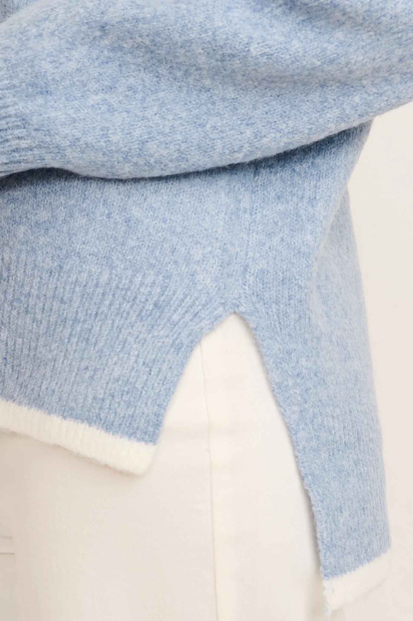 Morning Mist Knit in Blue with Cream Trim Wool Blend - Image 5