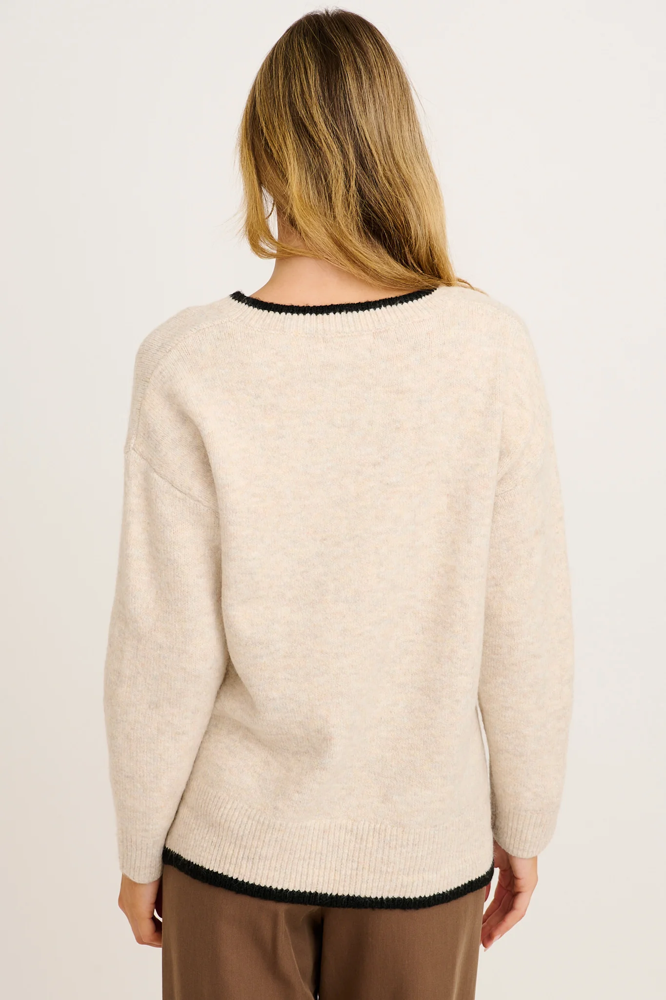 Morning Mist Knit in Cream with Black Trim Wool Blend - Image 3