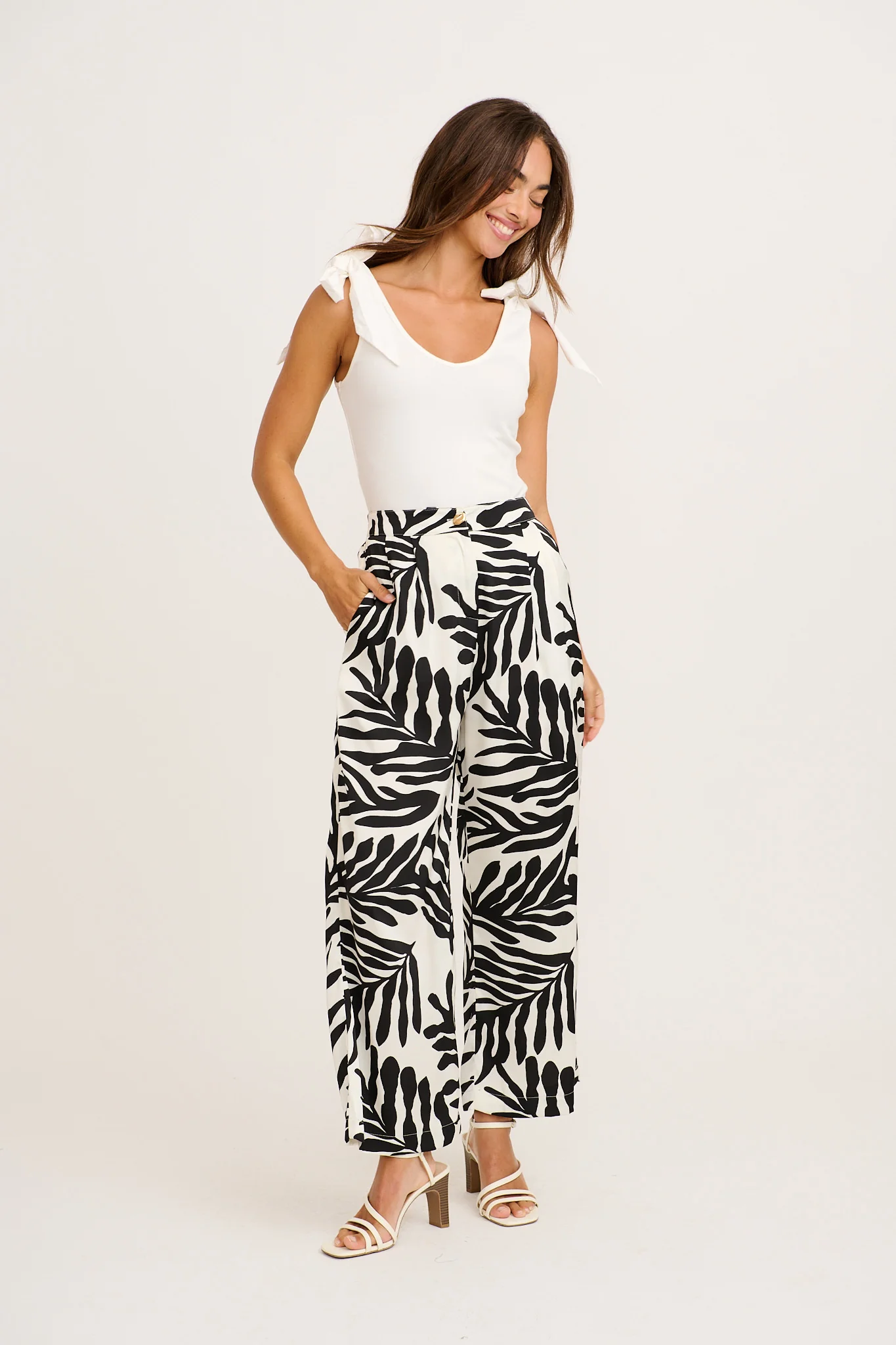 Muse Pant in Black and White Satin - Image 5