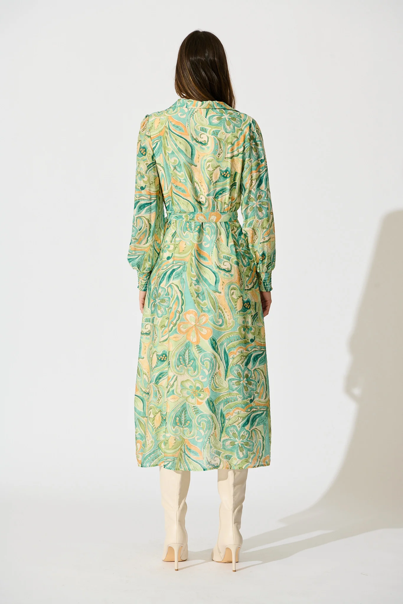 Mystic Mirage Midi Shirt Dress in Multi Green Print - Image 4