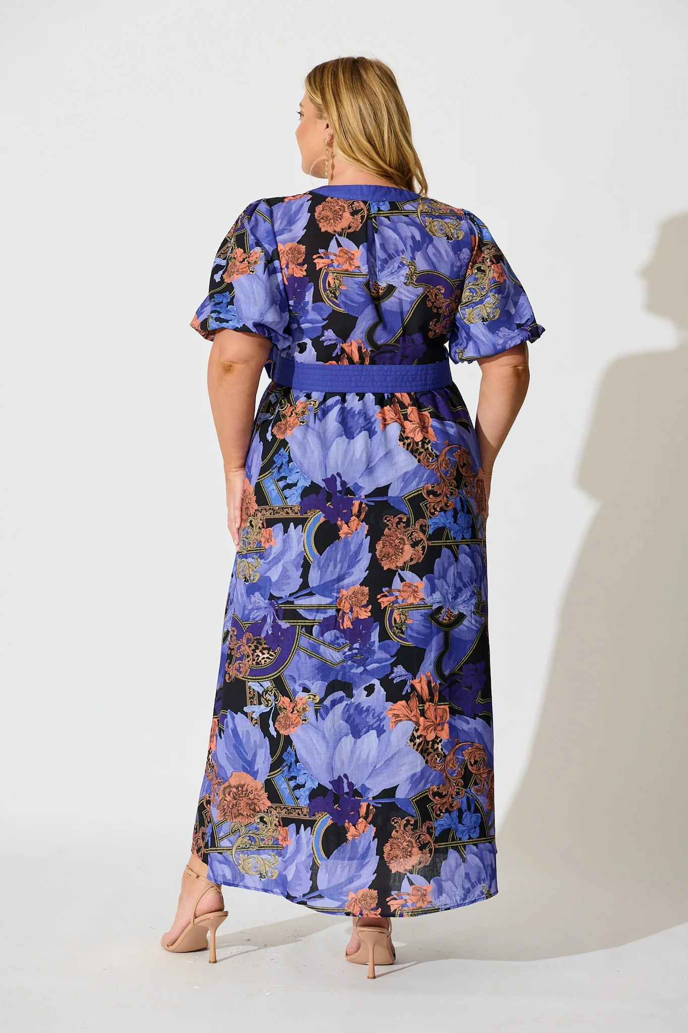 Mystical Bloom Maxi Dress in Blue with Multi Linen Blend - Image 8