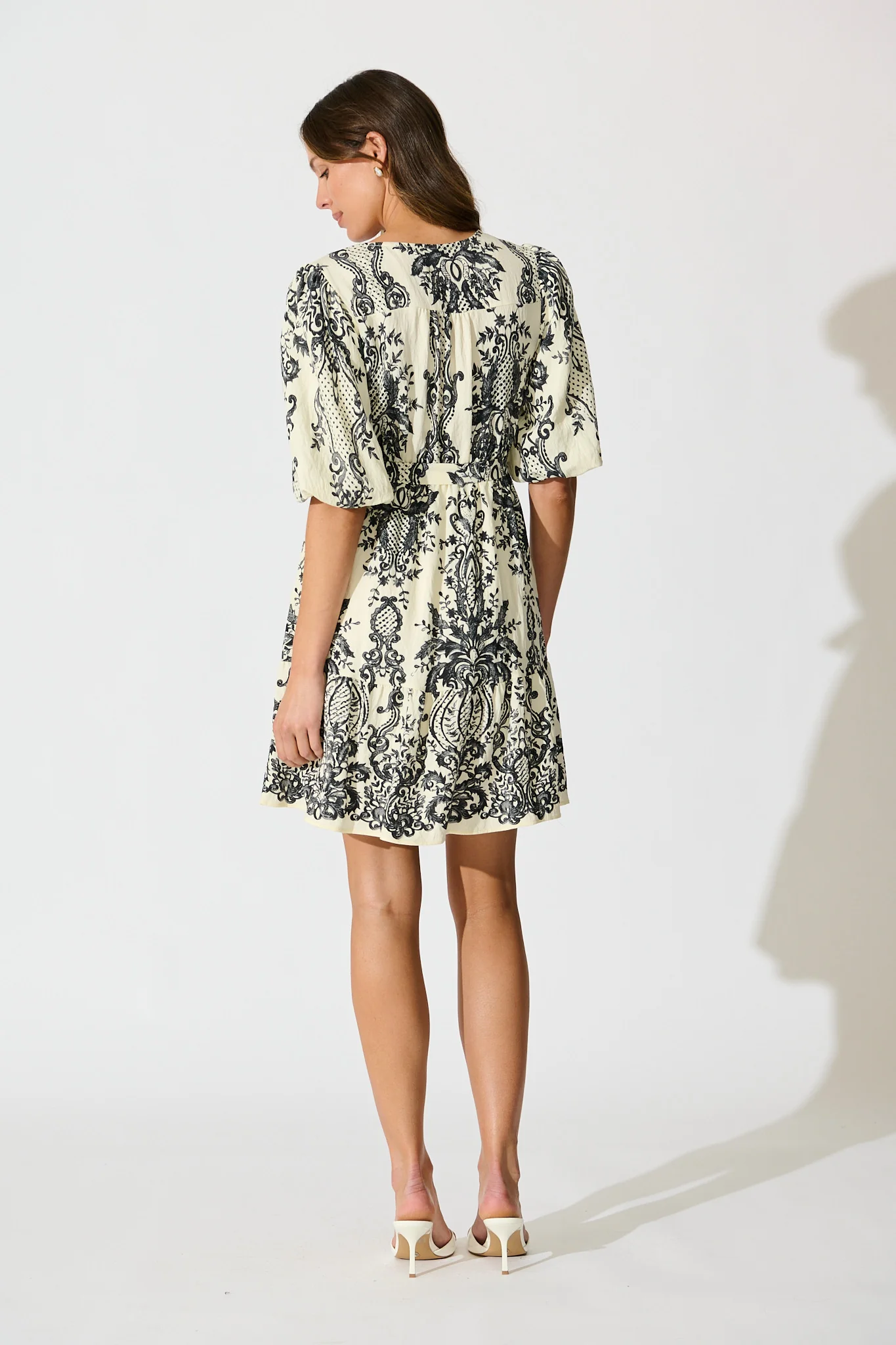 Nadette Dress in White with Black Boho Print - Image 4