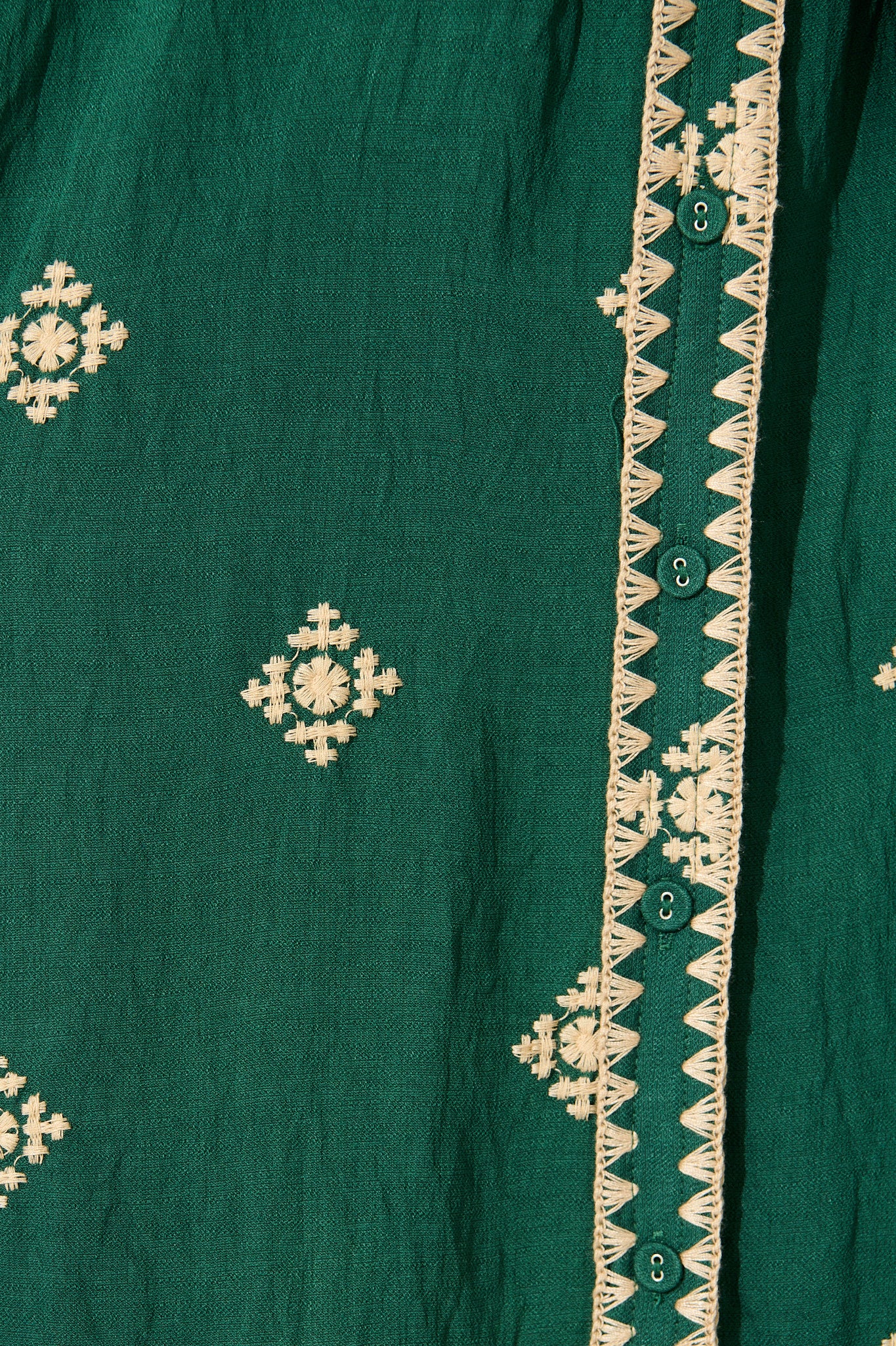 Nahla Midi Shirt Dress in Emerald with Cream Embroidery - Image 6