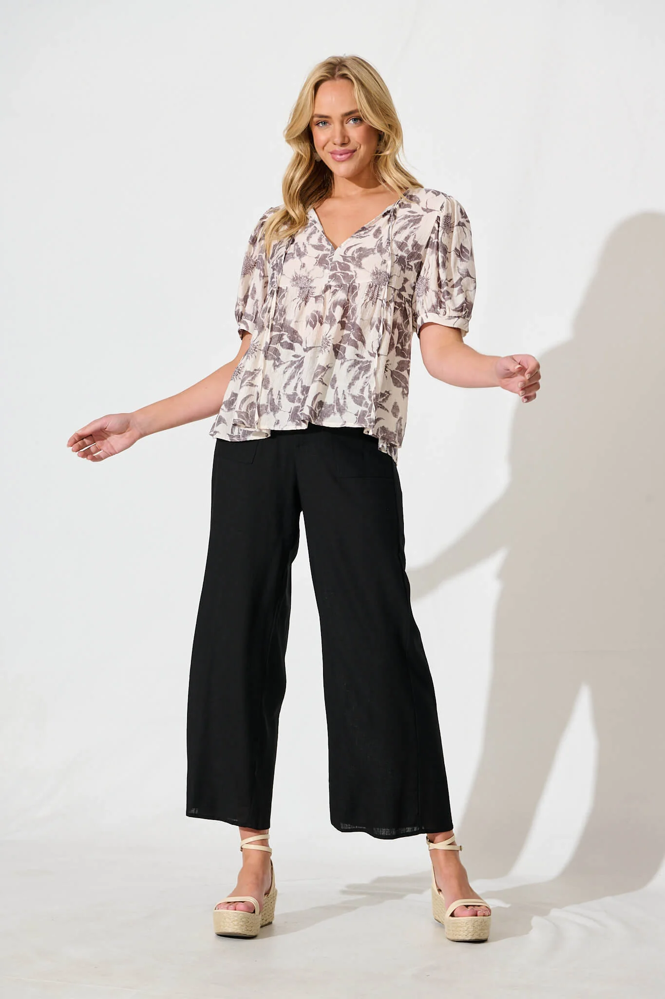 Nalini Top in White with Black Flower - Image 4