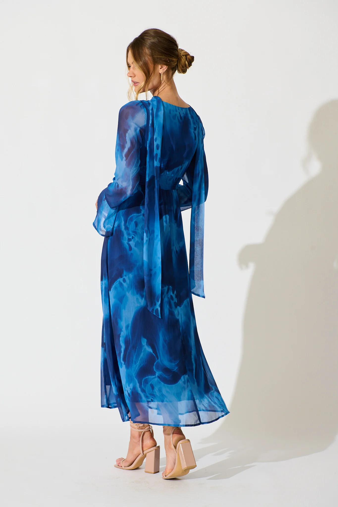 Nami Maxi Dress in Blue Watercolour Chiffon - Image 4