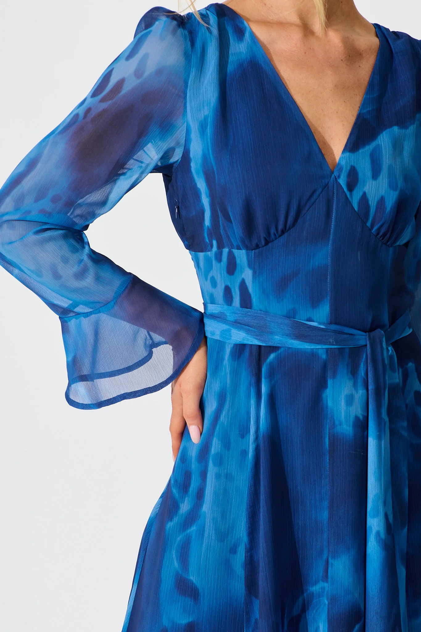 Nami Maxi Dress in Blue Watercolour Chiffon - Image 5
