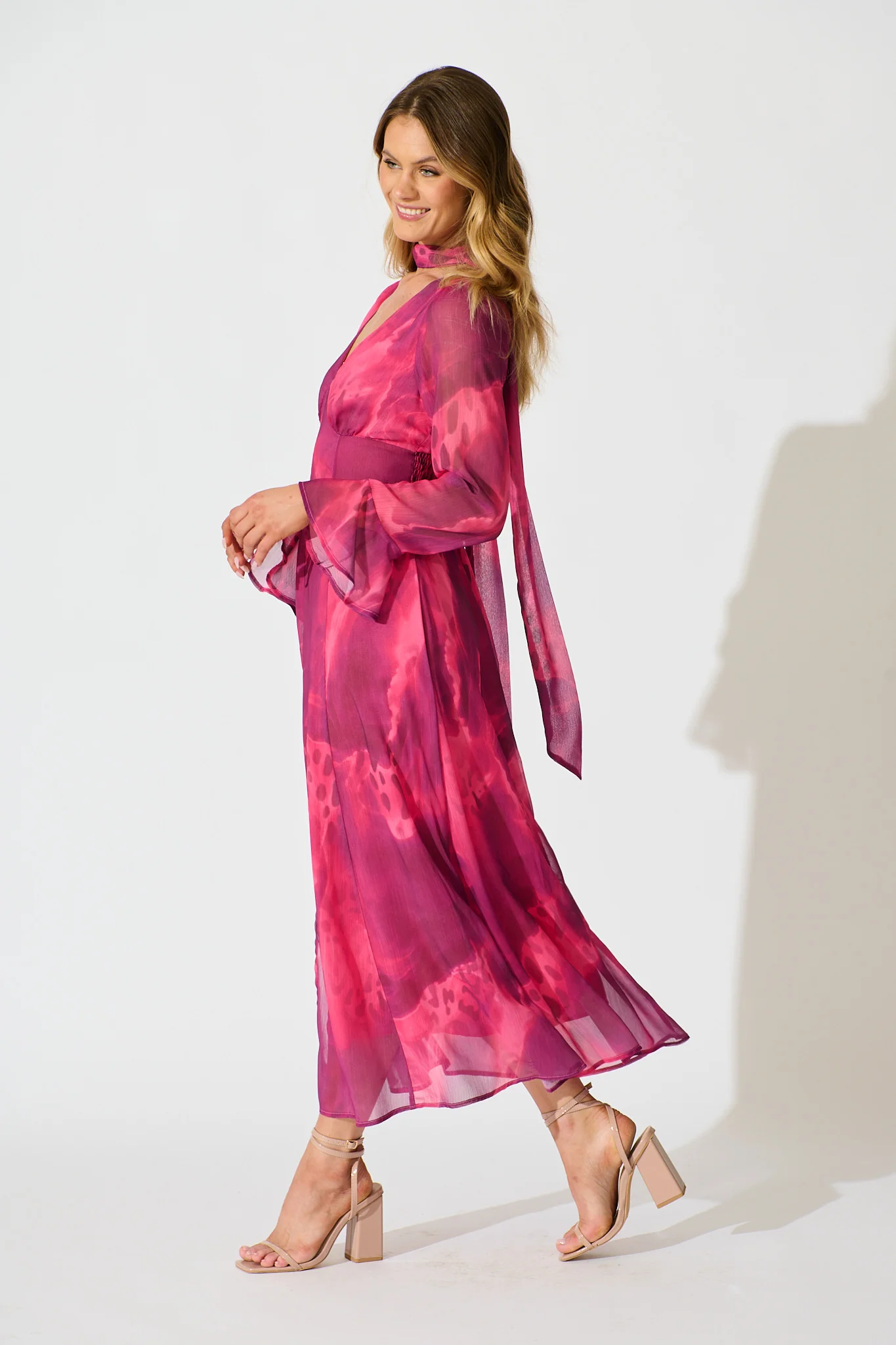 Nami Maxi Dress in Purple Watercolour Chiffon - Image 5