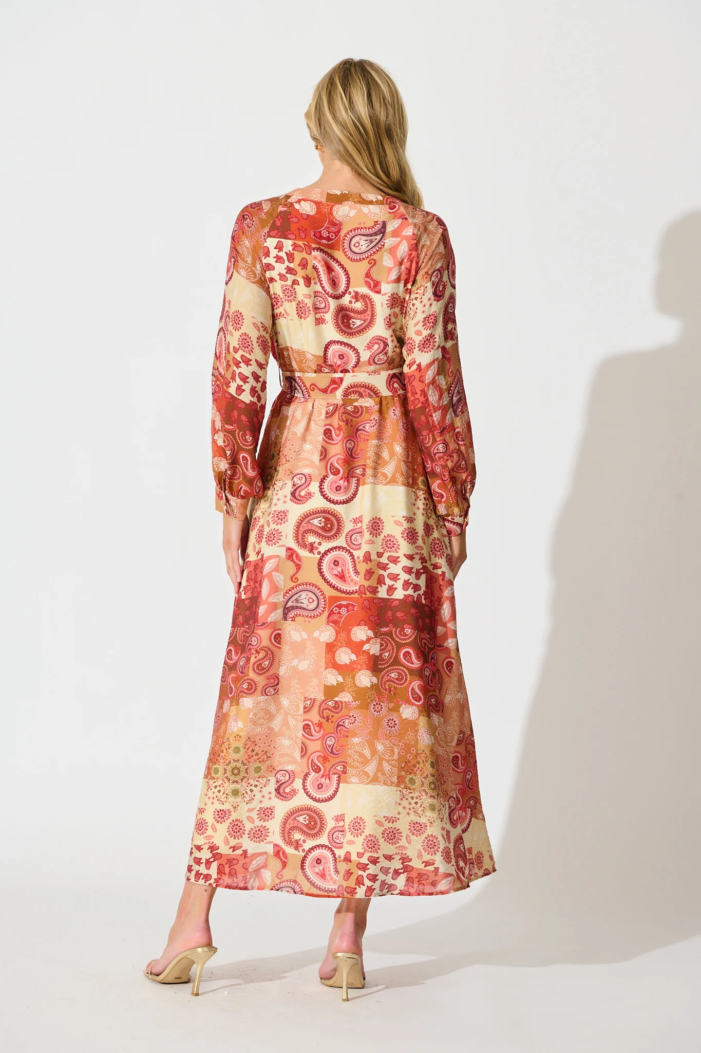 Natalie Midi Dress in Rust Patchwork - Image 4