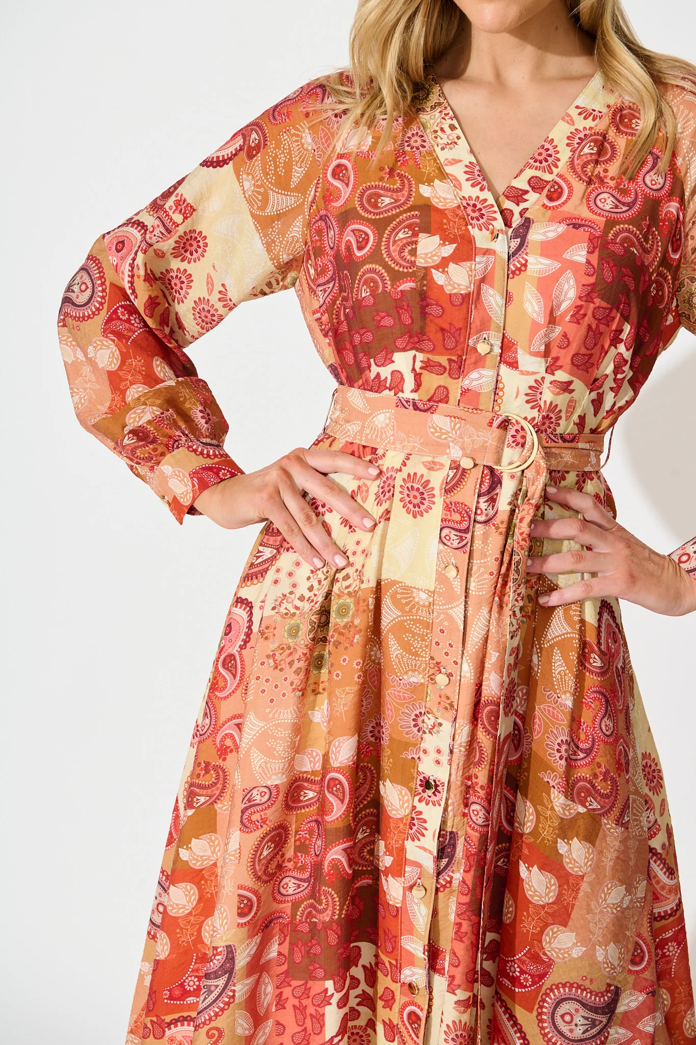 Natalie Midi Dress in Rust Patchwork - Image 5