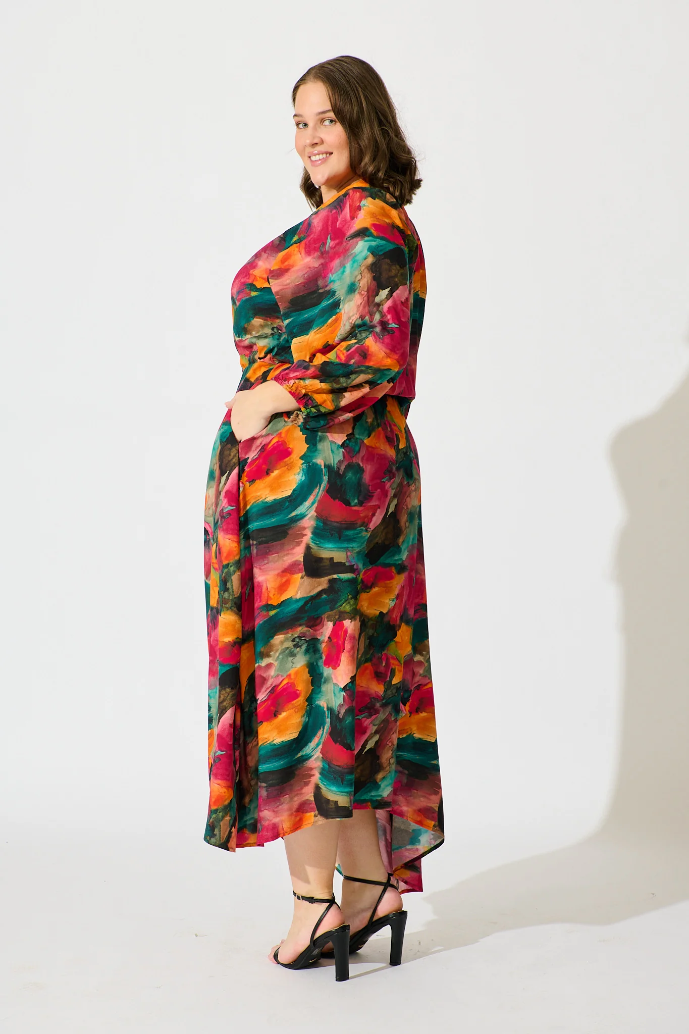 Neroli Midi Shirt Dress in Multi Watercolour Print - Image 8