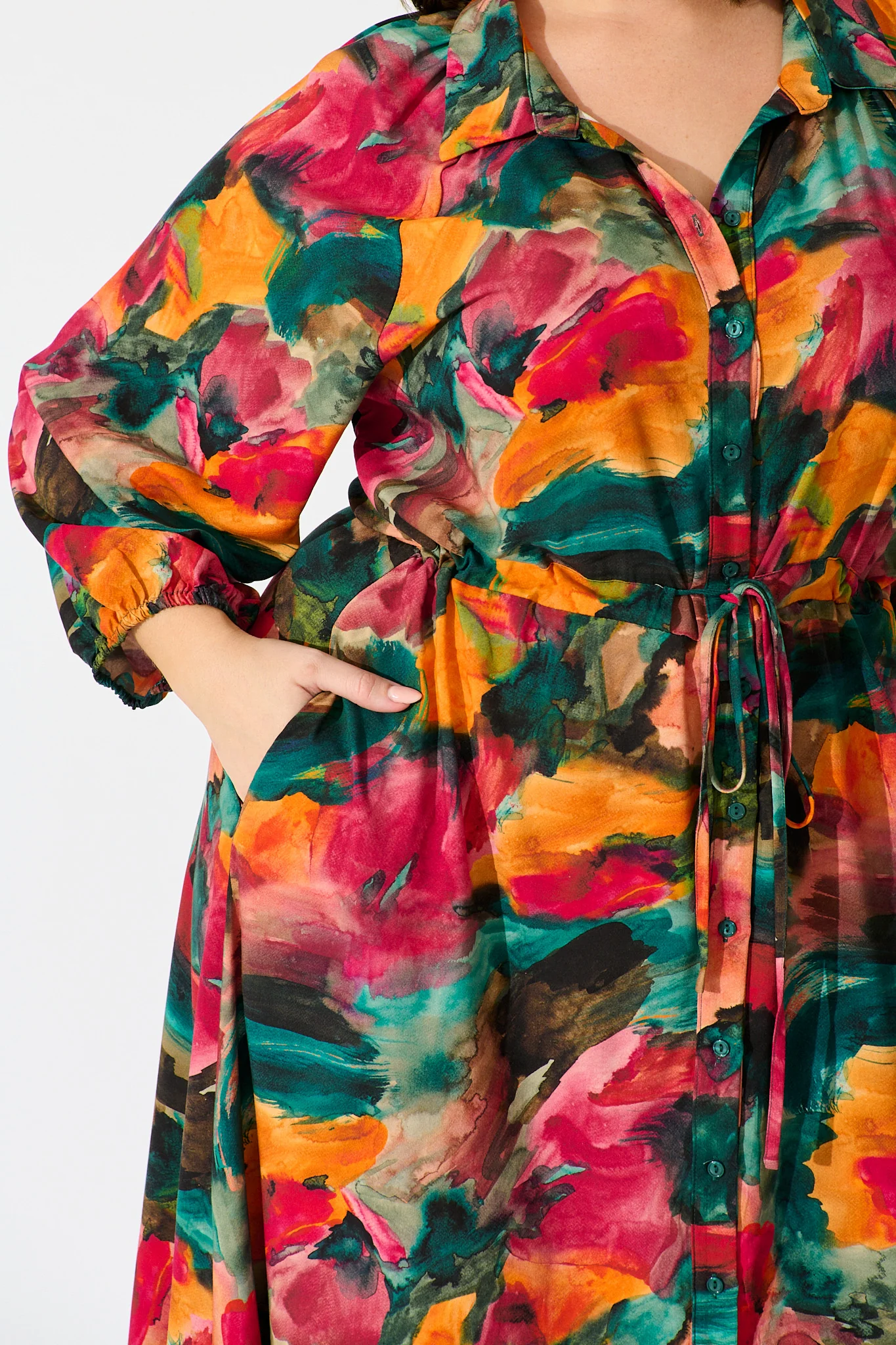 Neroli Midi Shirt Dress in Multi Watercolour Print - Image 9