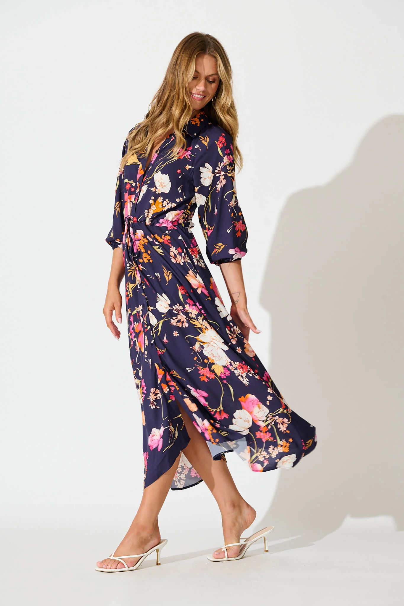 Neroli Midi Shirt Dress In Navy with Multi Floral - Image 8