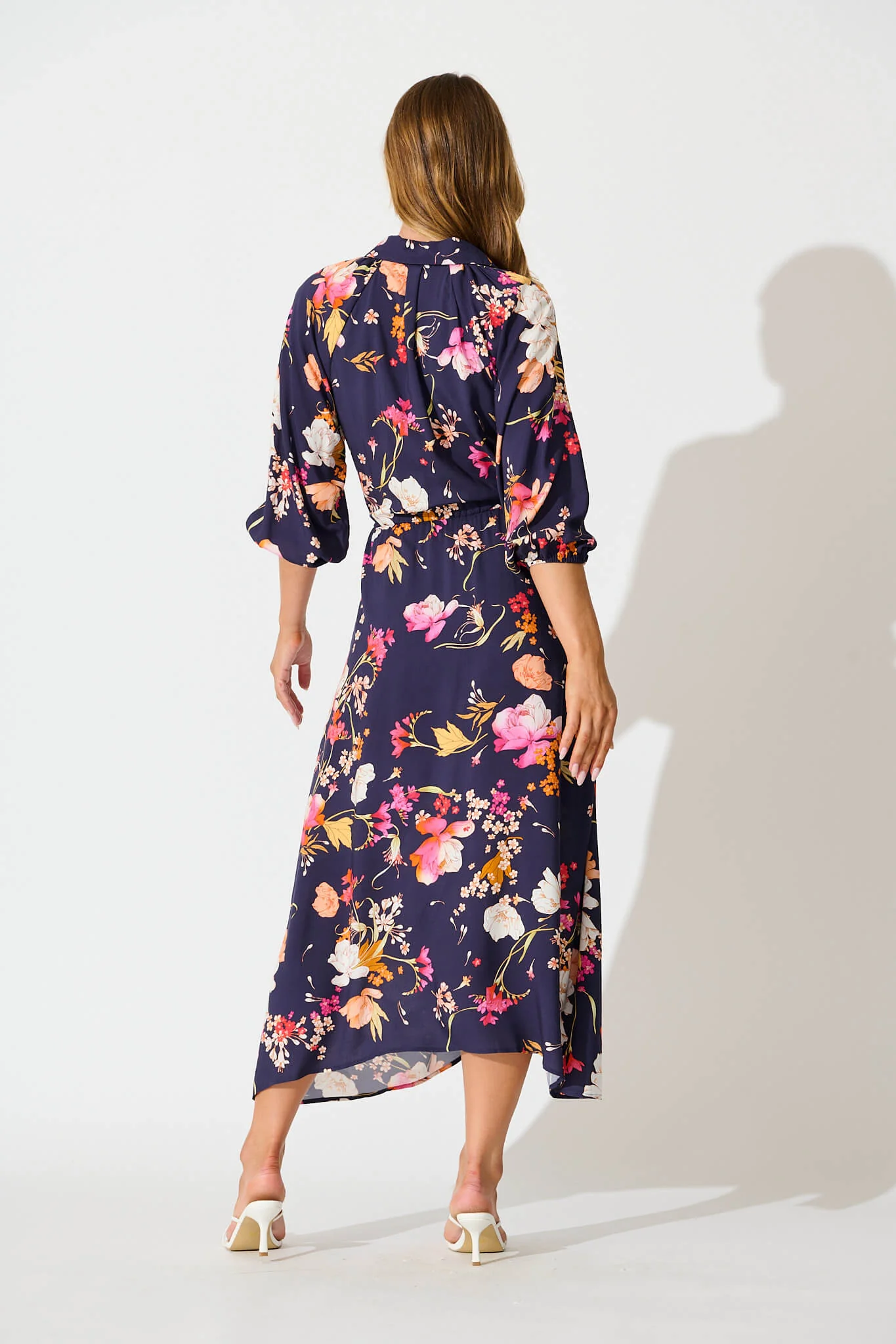 Neroli Midi Shirt Dress In Navy with Multi Floral - Image 9