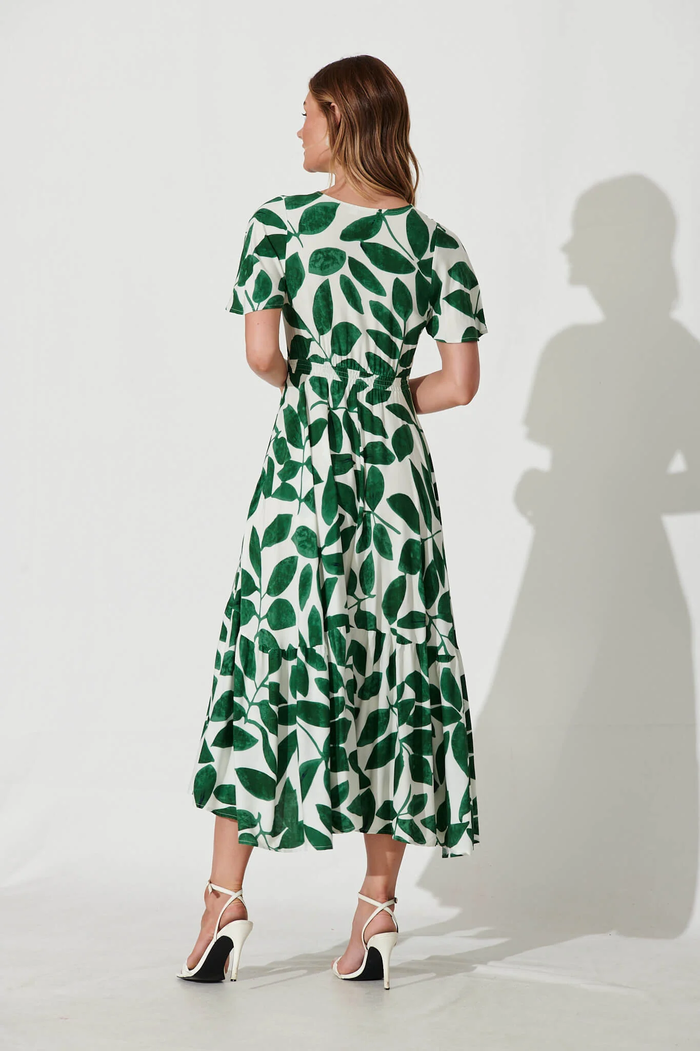 Nevada Maxi Dress In Cream With Green Leaf Print - Image 4