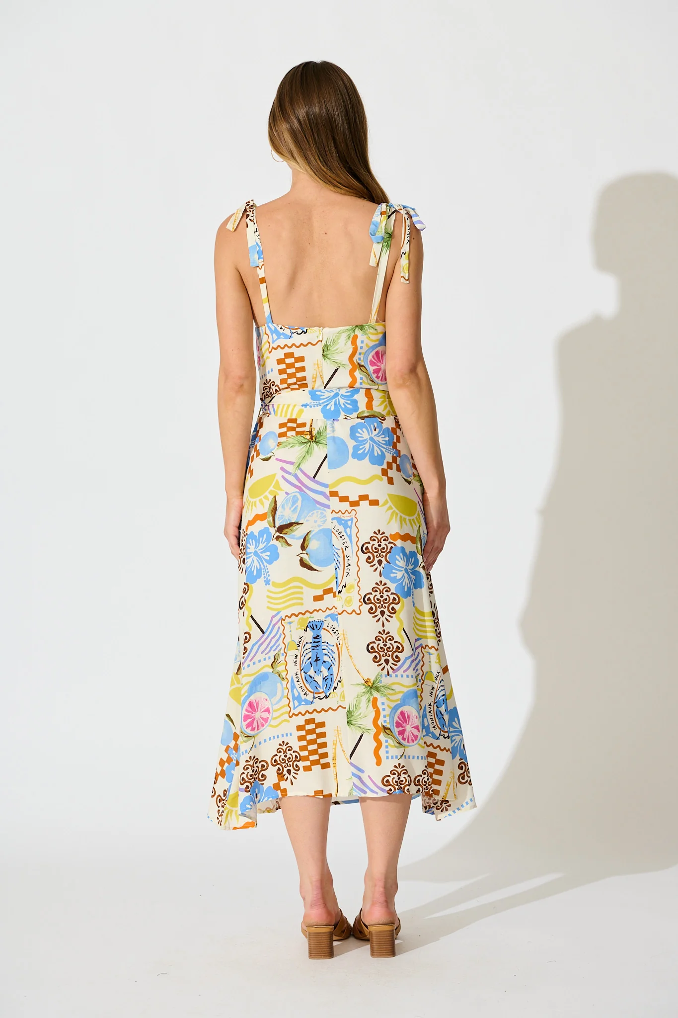 Neve Maxi Sundress in Cream with Multi Summer Print - Image 4