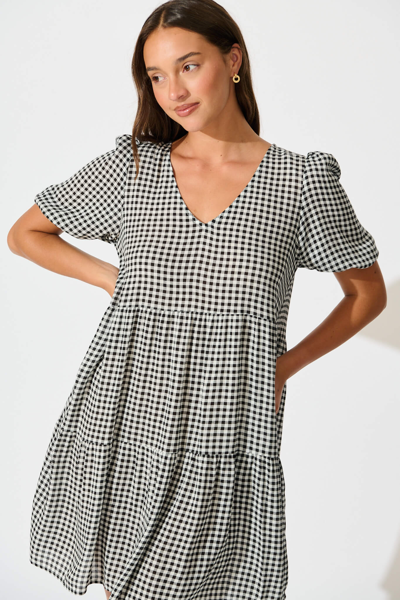 Neveen Smock Dress in Black Gingham - Image 2