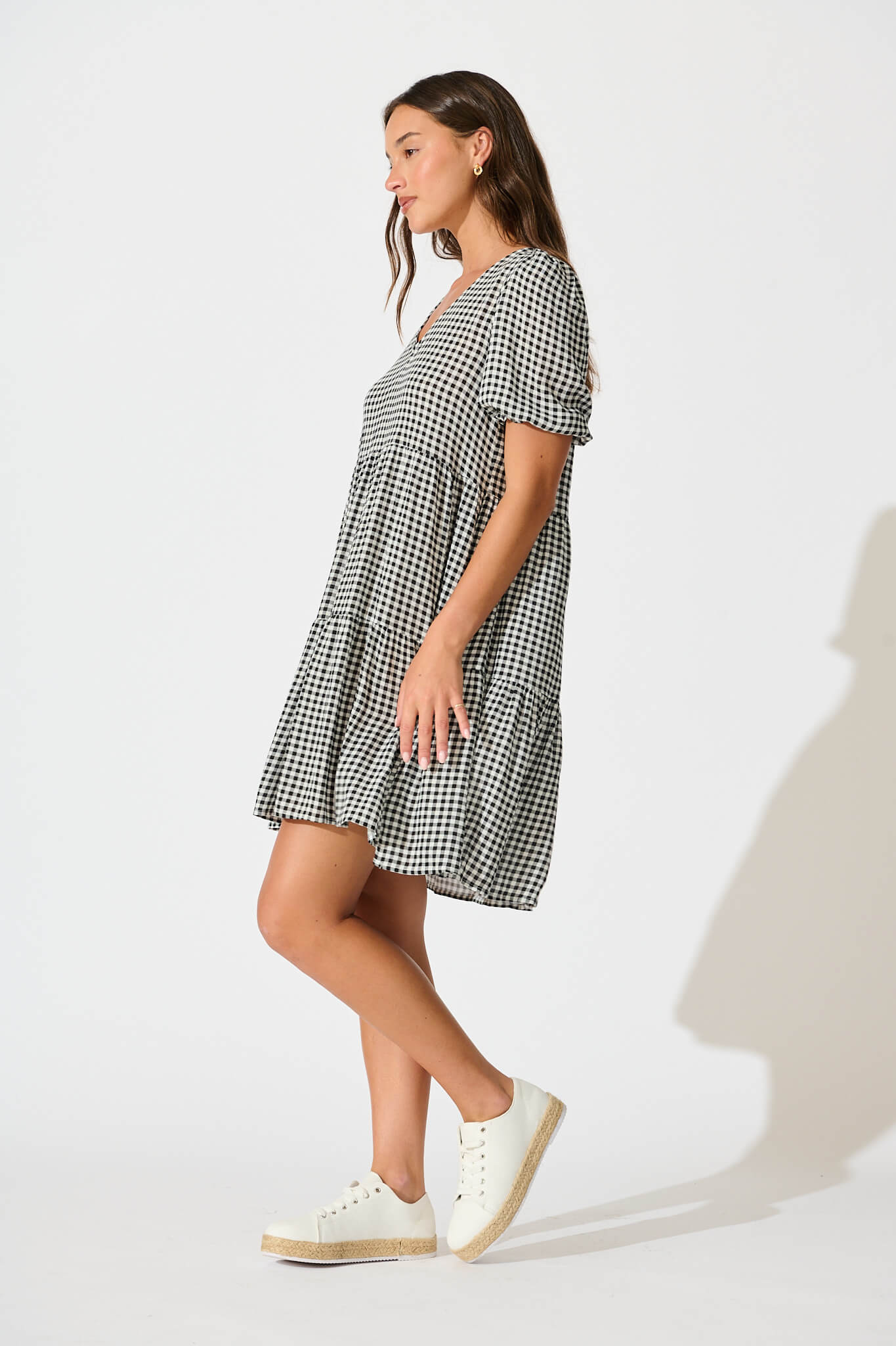 Neveen Smock Dress in Black Gingham - Image 3