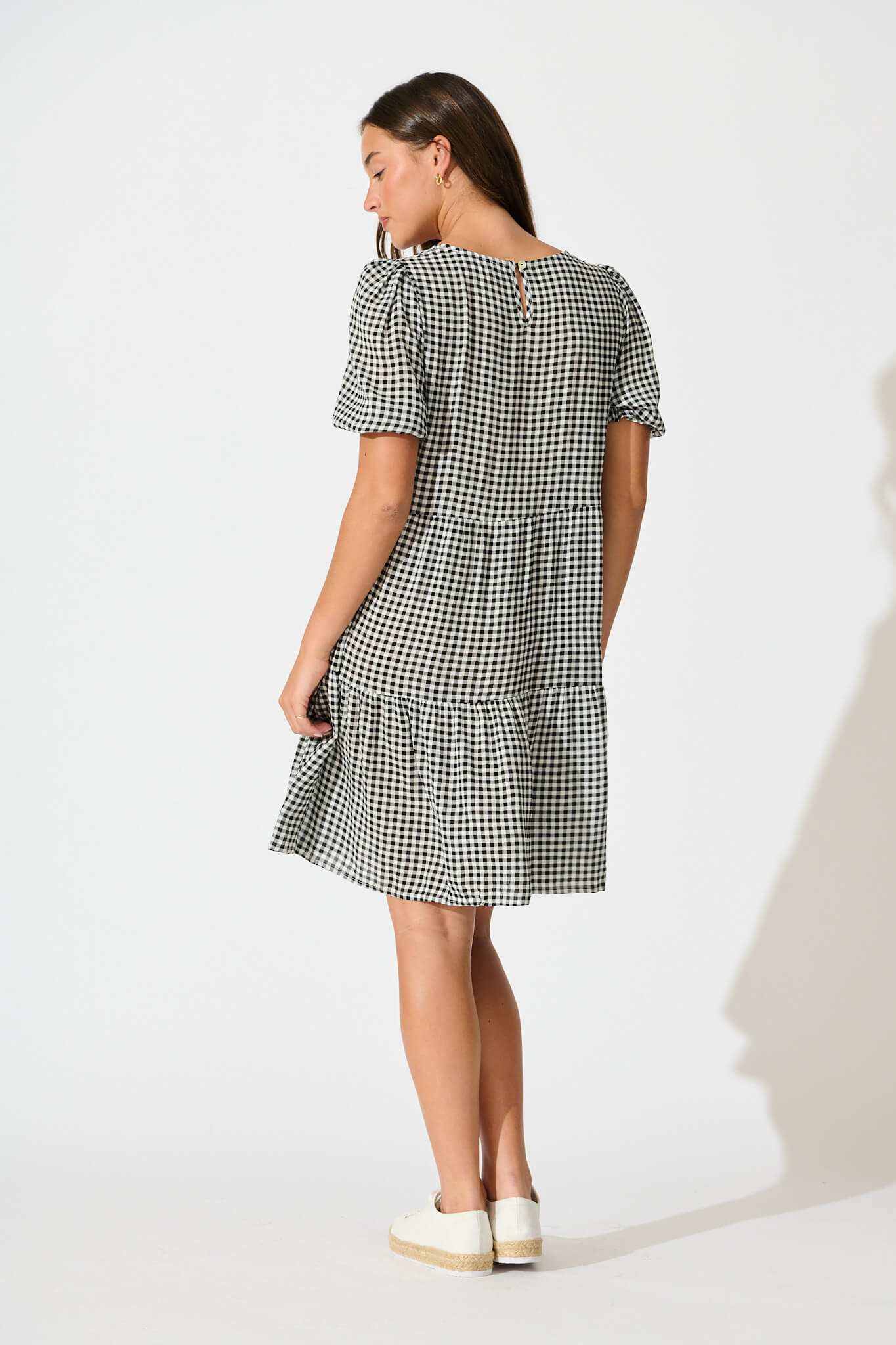 Neveen Smock Dress in Black Gingham - Image 4