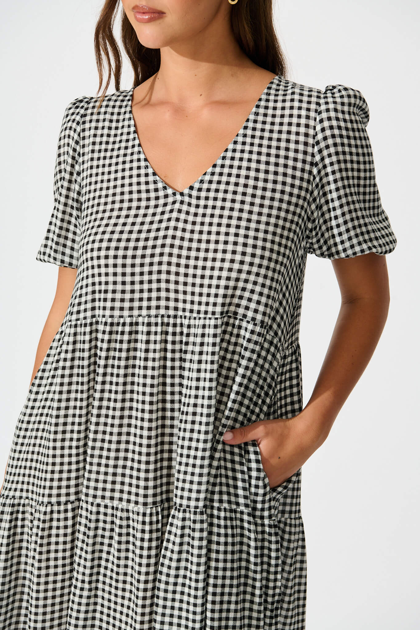 Neveen Smock Dress in Black Gingham - Image 5