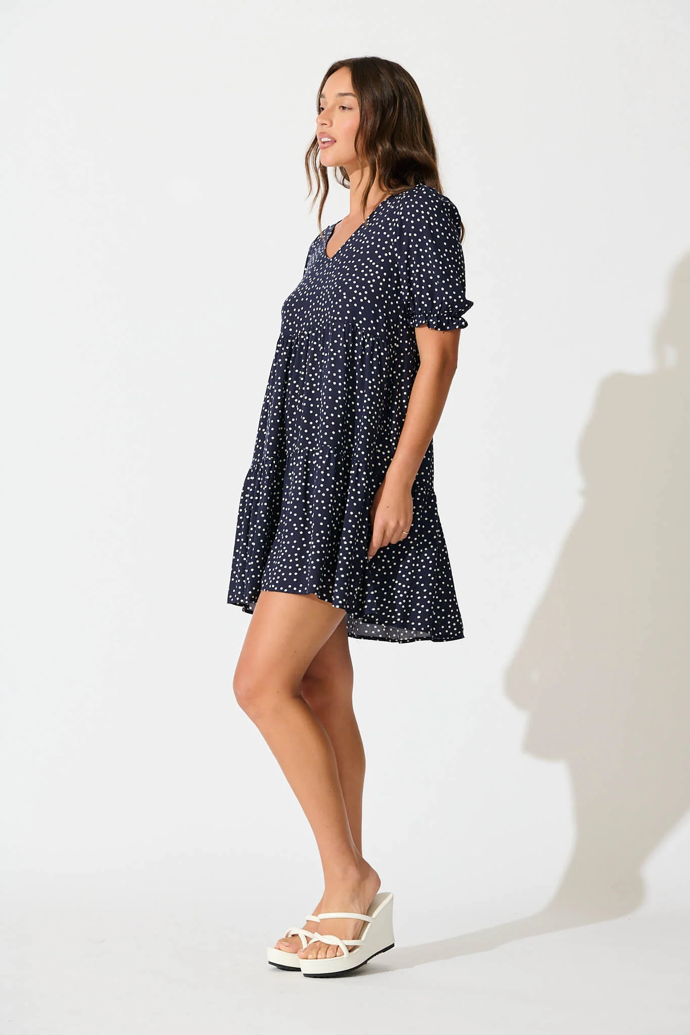 Neveen Smock Dress in Navy with White Spots - Image 3
