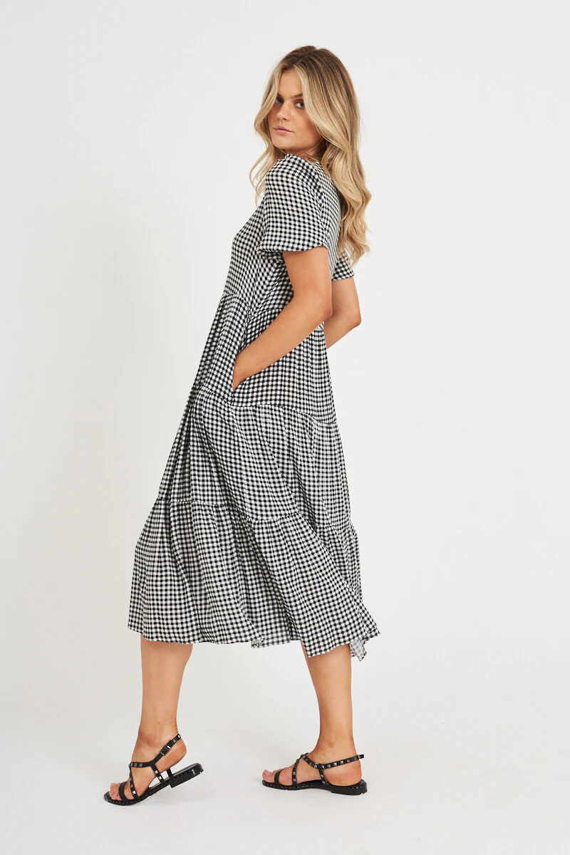 Nevi Midi Smock Dress In Black And White Gingham - Image 3