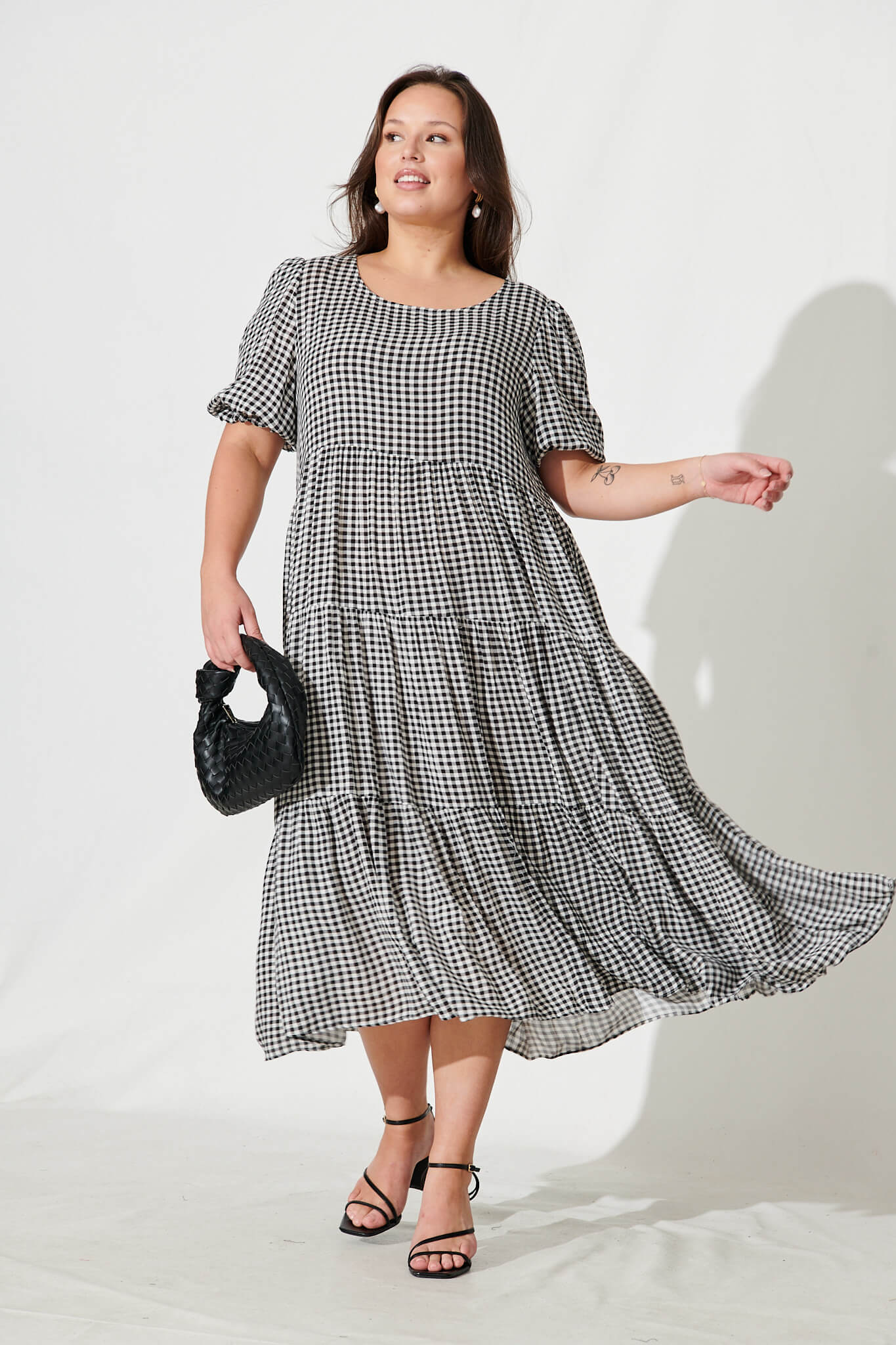 Nevi Midi Smock Dress In Black And White Gingham - Image 9