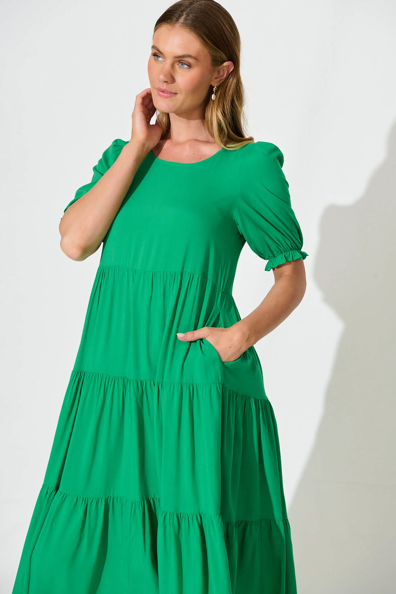 Nevi Tiered Midi Dress In Green - Image 2