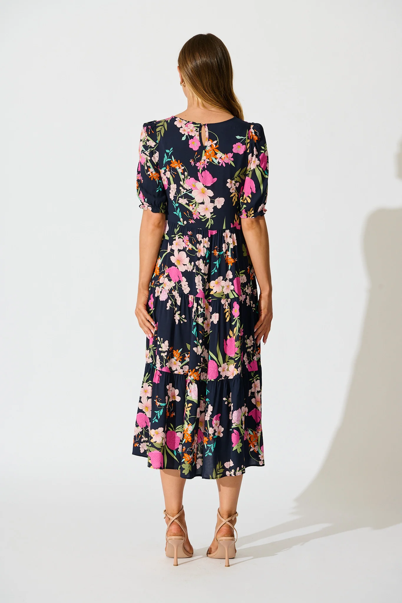 Nevi Tiered Midi Dress In Navy Multi Floral - Image 4