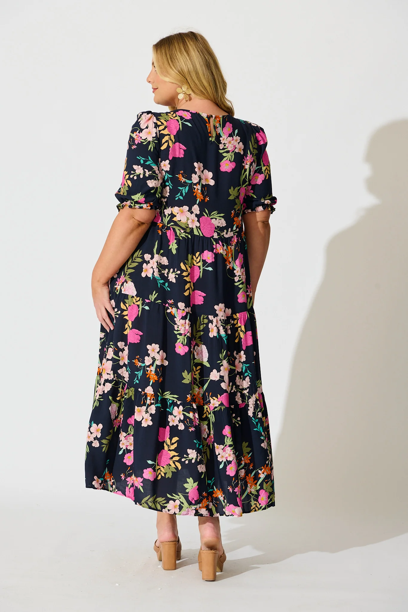 Nevi Tiered Midi Dress In Navy Multi Floral - Image 8