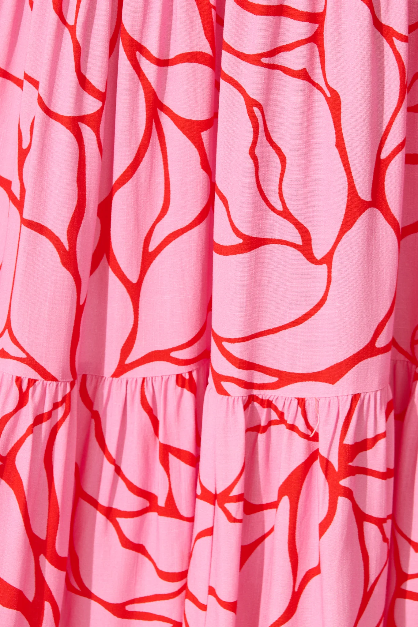 Nevi Tiered Midi Dress In Pink With Red Swirl Print - Image 6