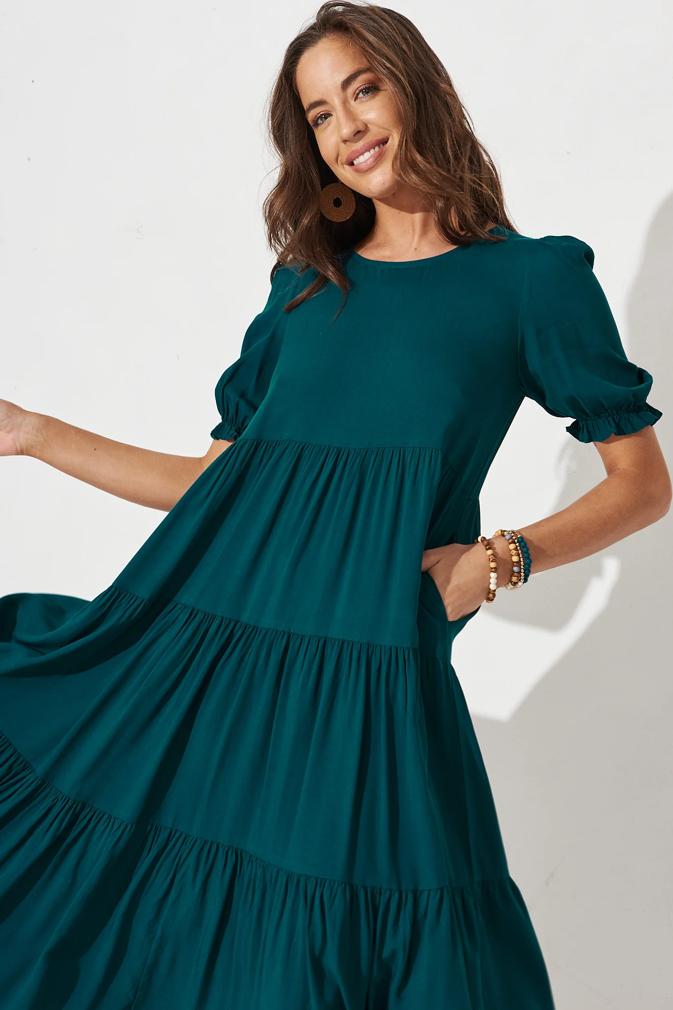Nevi Tiered Midi Dress In Teal - Image 2