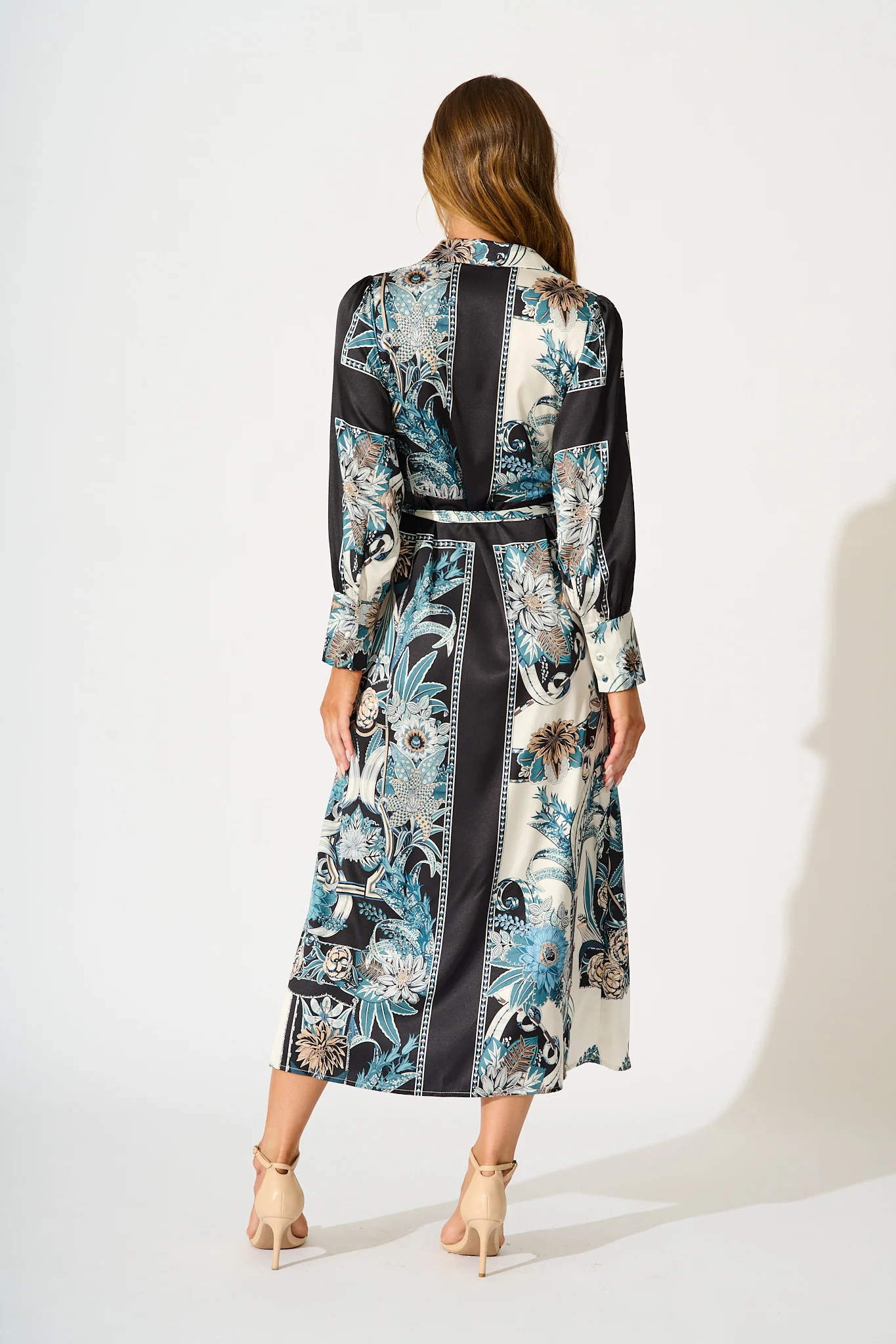 Newman Maxi Shirt Dress in Black and Blue Floral - Image 4
