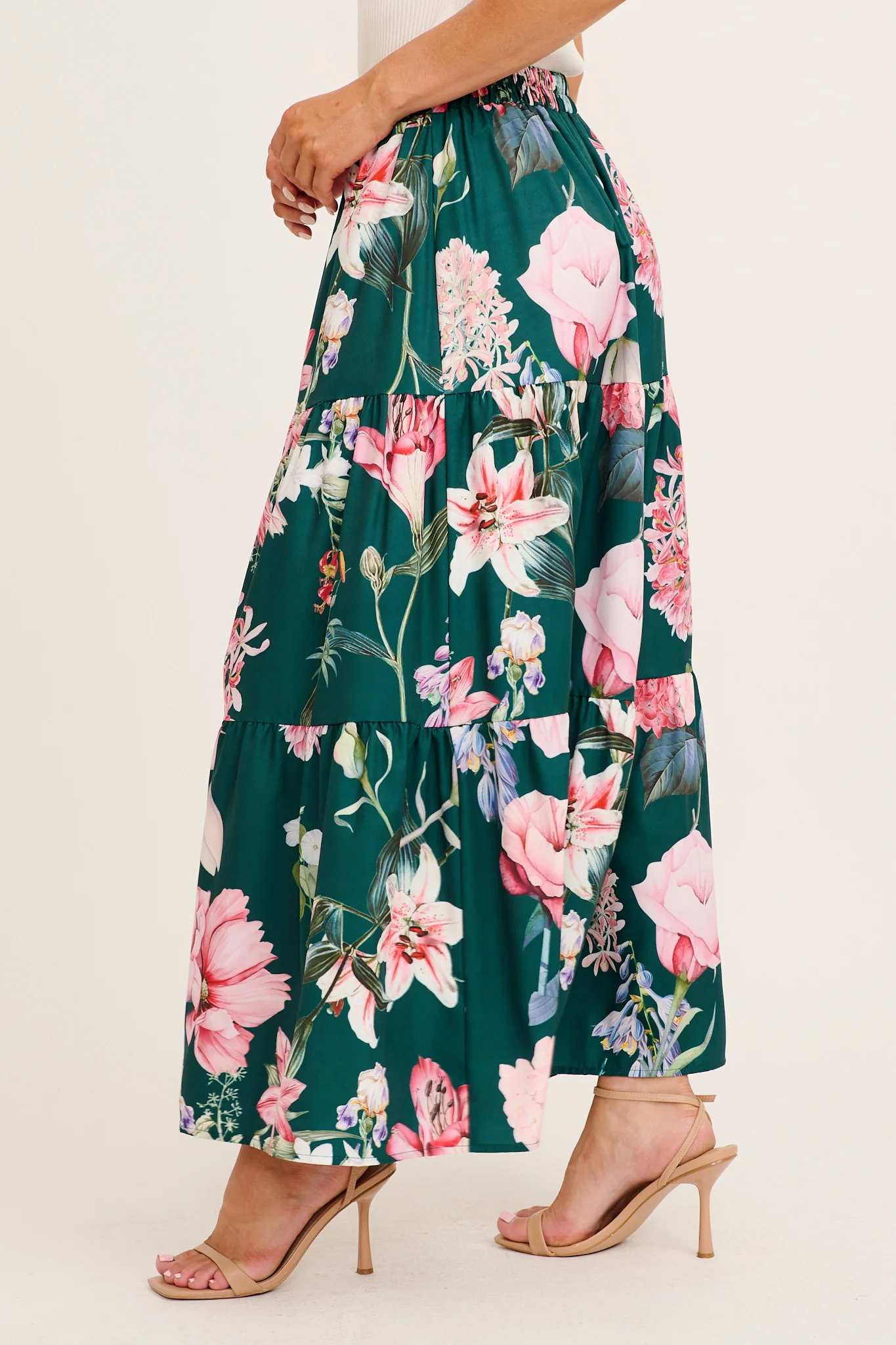 Newmoon Maxi Skirt in Green with Blush Floral - Image 2