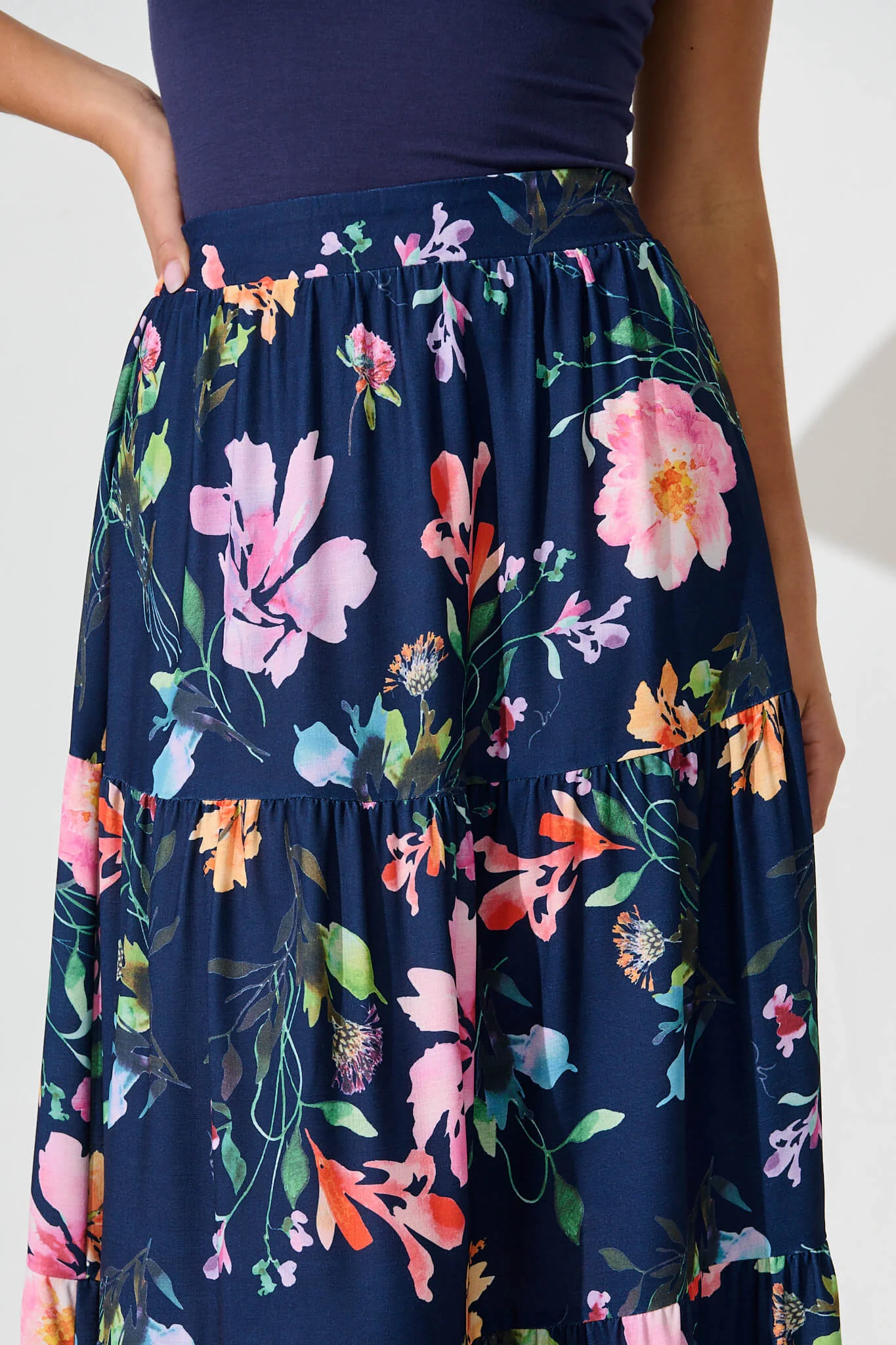 Newmoon Maxi Skirt In Navy With Multi Floral Print - Image 5