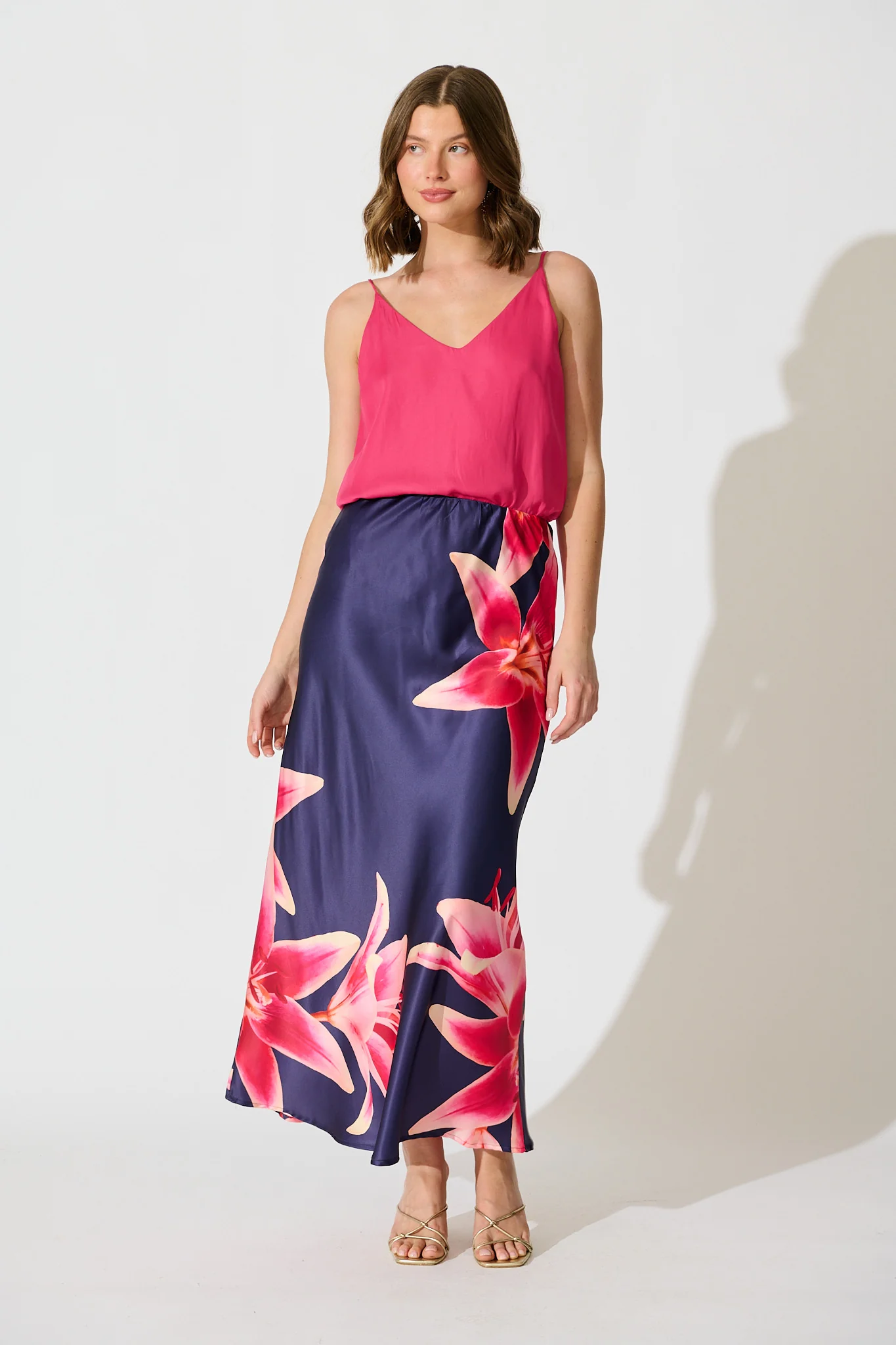 Nightshade Bouquet Maxi Skirt in Navy Floral Satin - Image 7