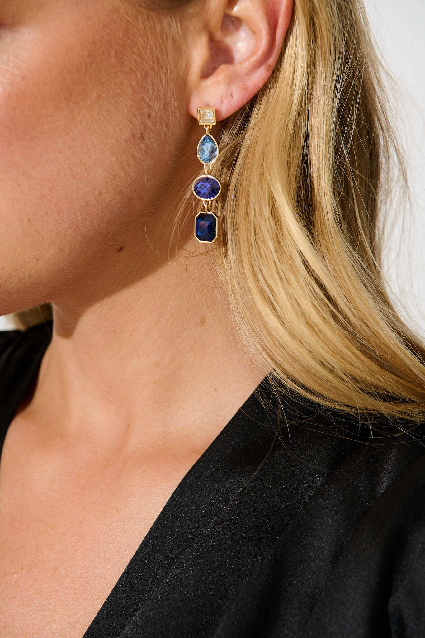 Nikina Drop Earrings in Multi Navy Gemstones - Image 7