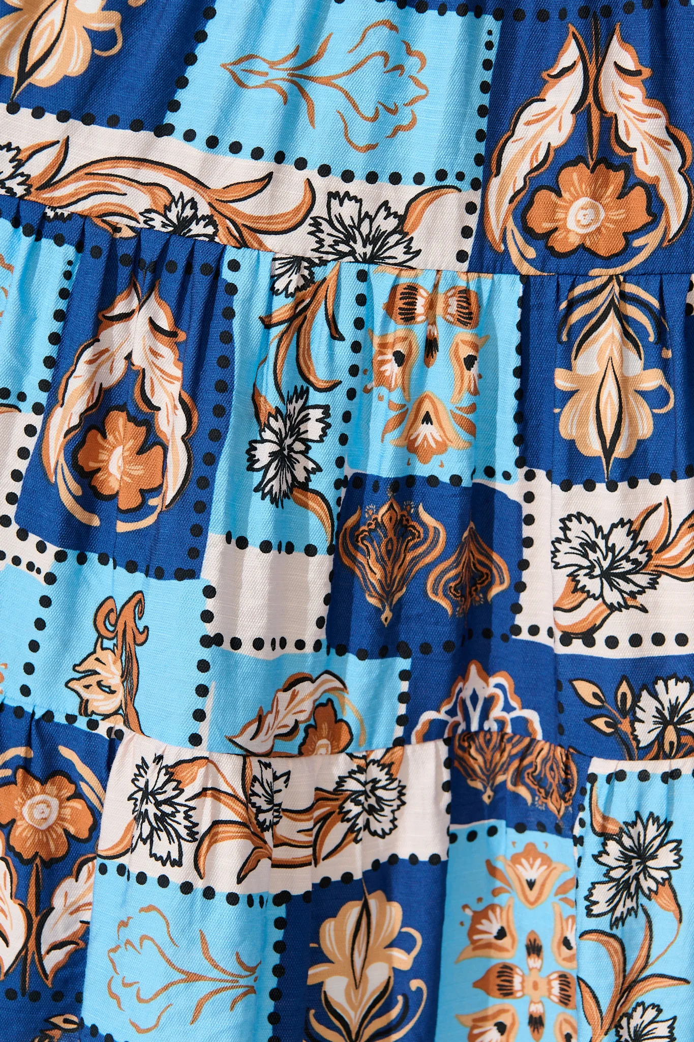 Nimisha Midi Dress in Blue with Brown Patchwork Print - Image 6