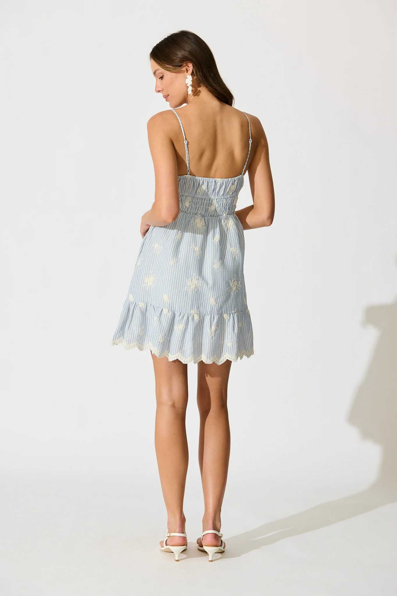 Nissa Sundress in Blue Stripe with Floral Embroidery - Image 4